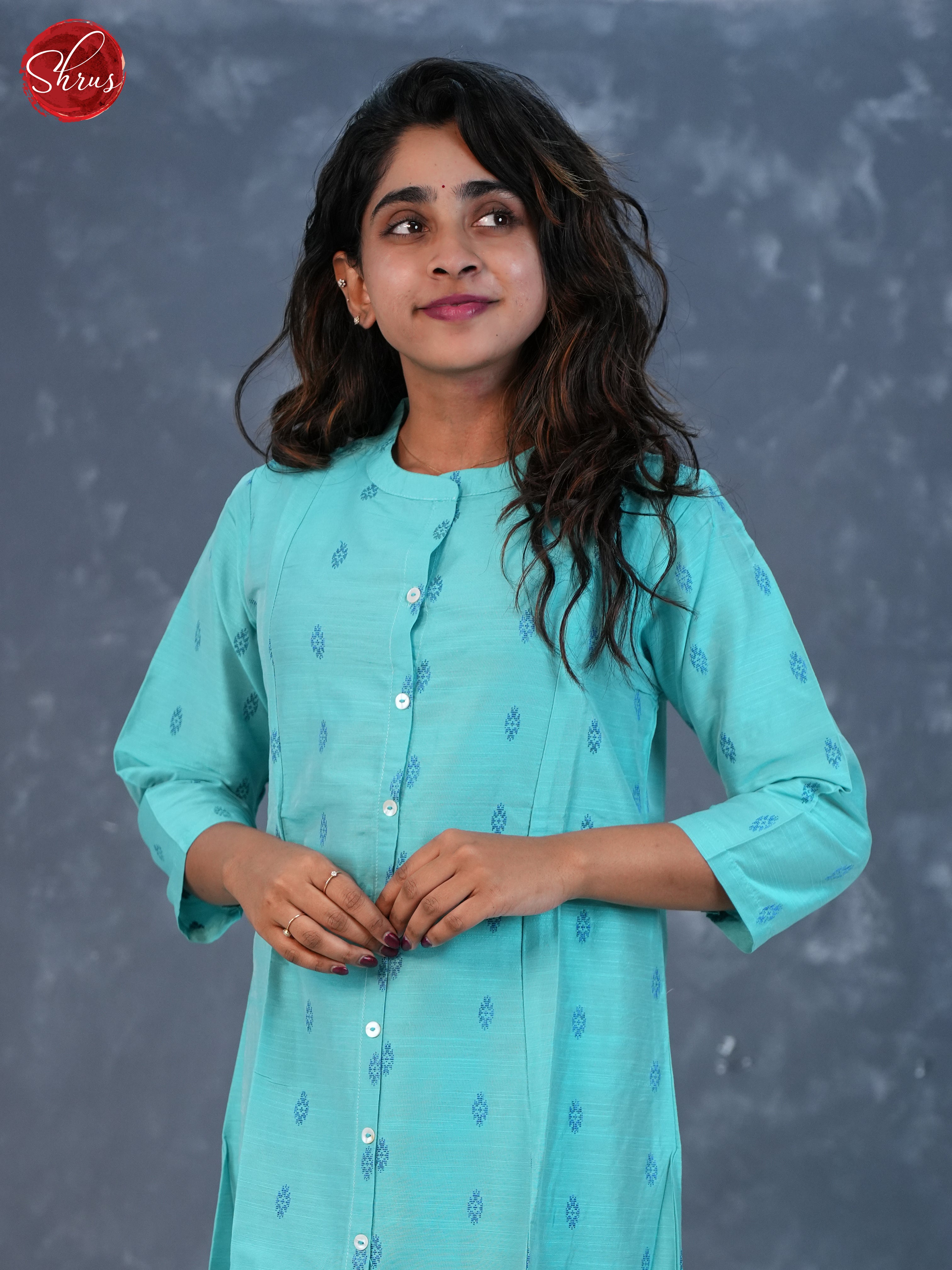 Blue - Cotton Collar Neck Readymade Kurti - Shop on ShrusEternity.com