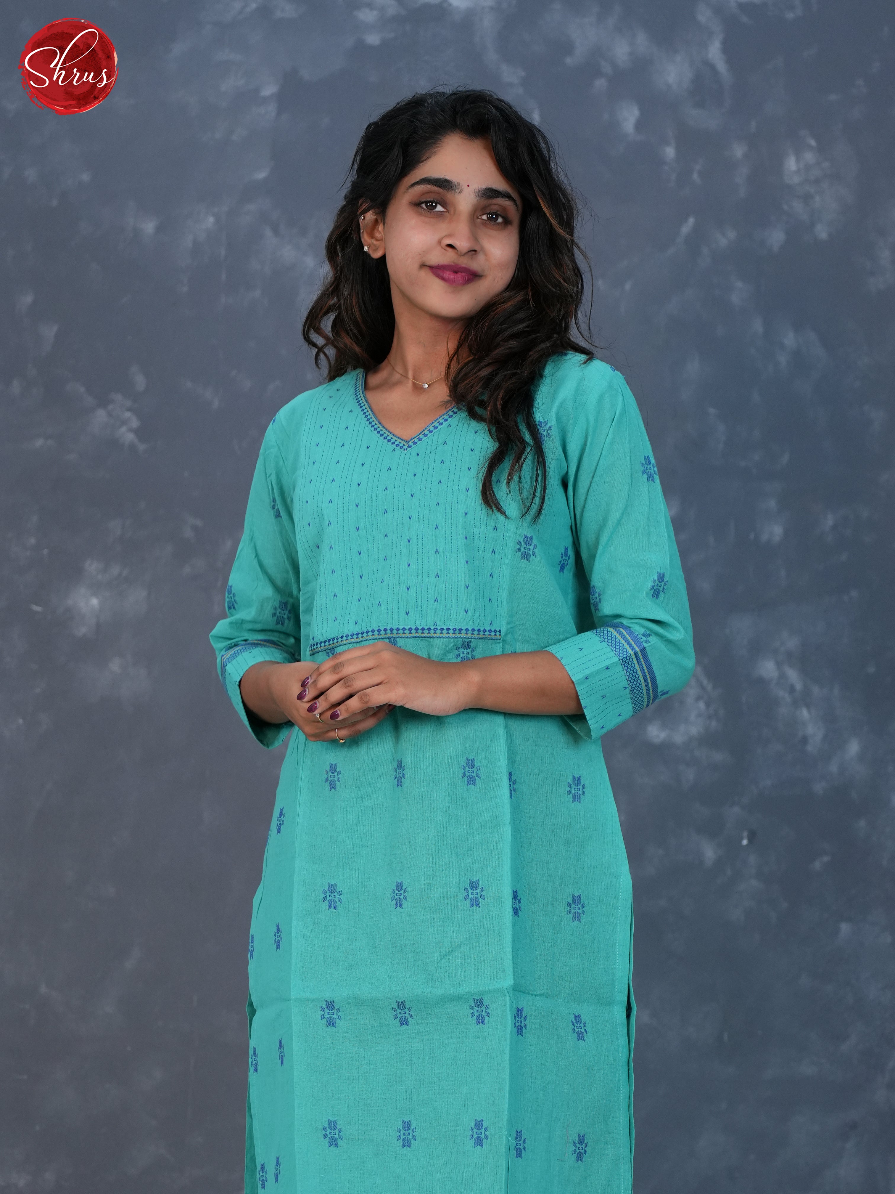 Blue - Cotton embroidered Readymade Kurti - Shop on ShrusEternity.com