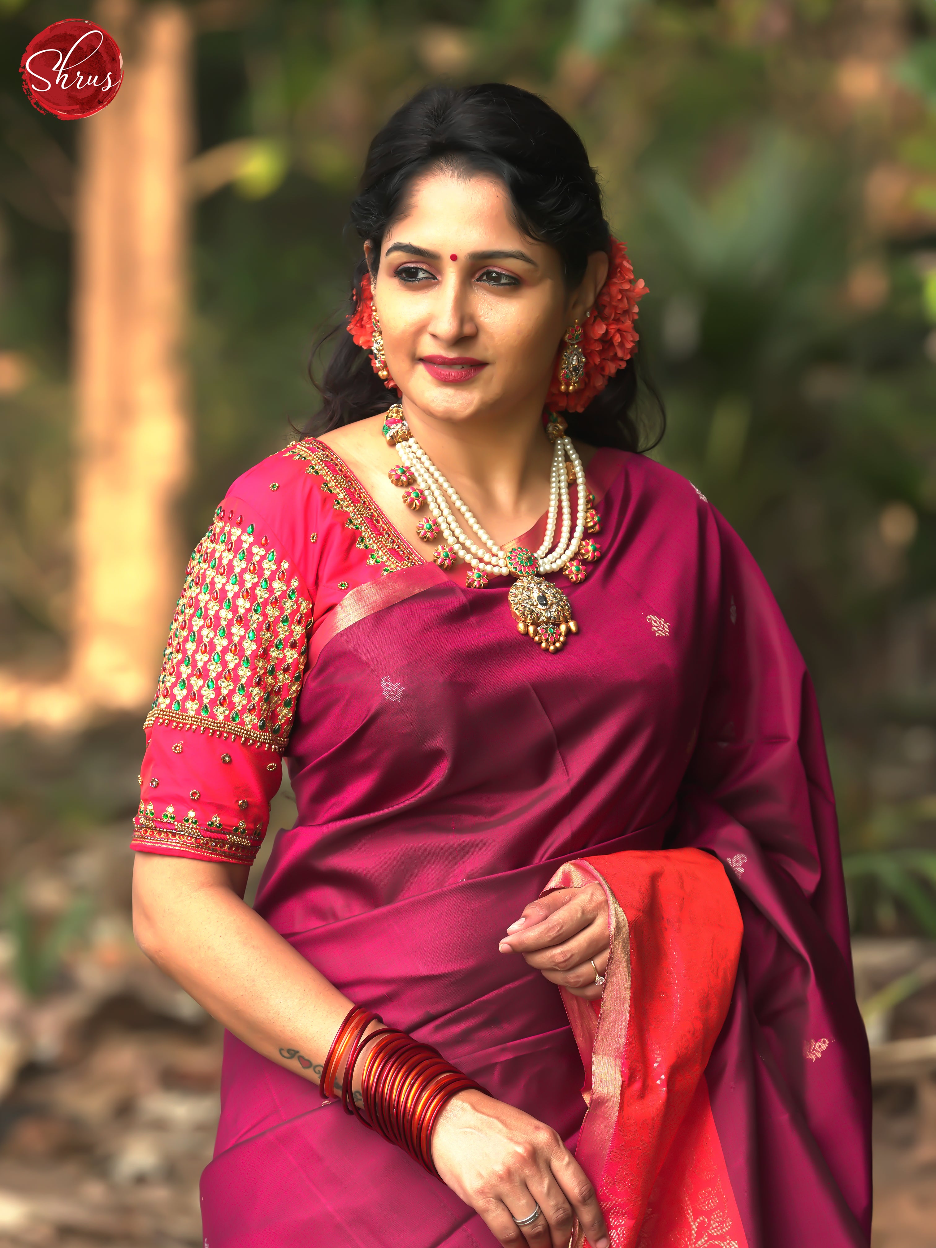 Maroon & Orange- Soft Silk Saree - Shop on ShrusEternity.com