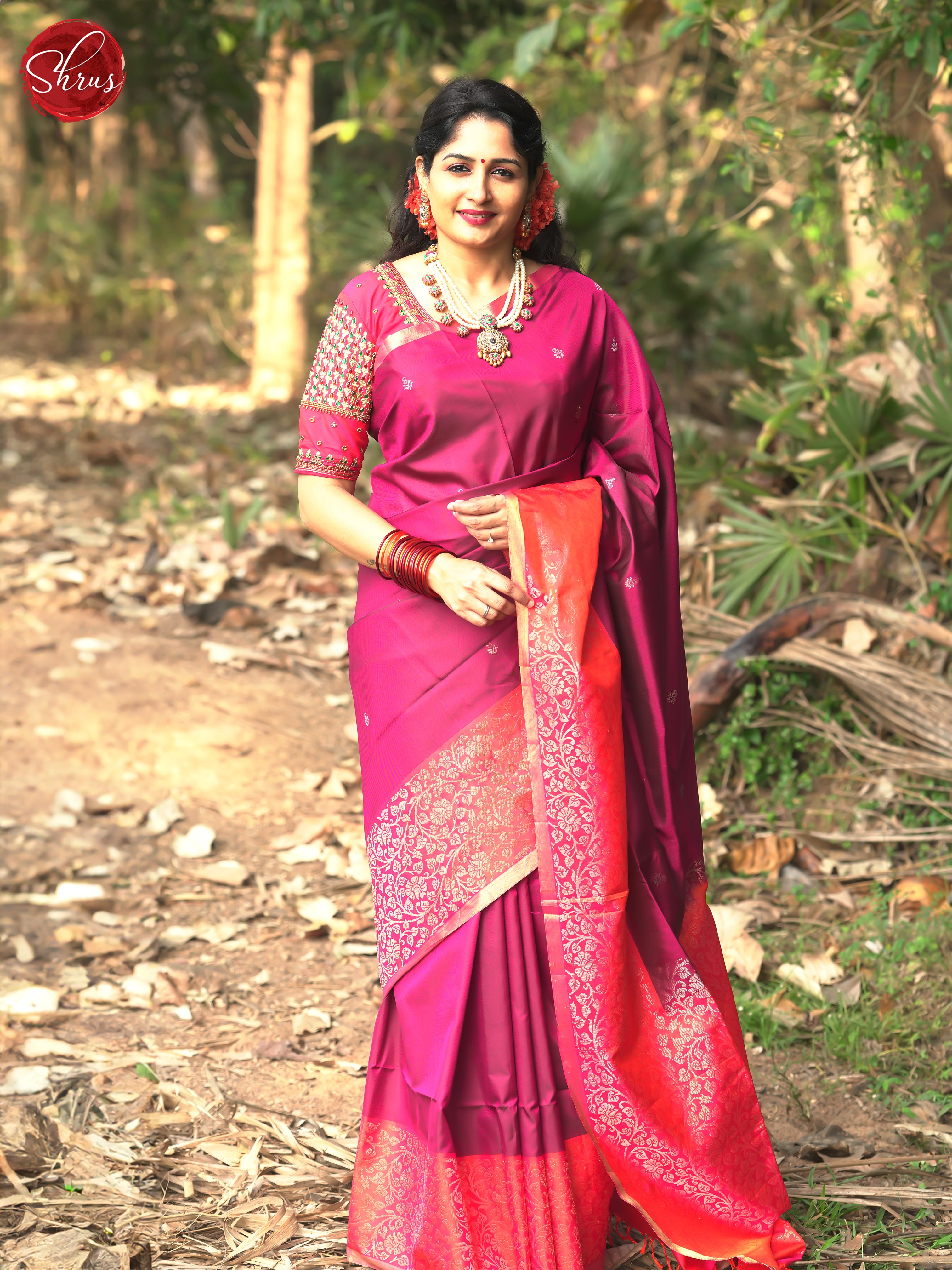 Maroon & Orange- Soft Silk Saree - Shop on ShrusEternity.com