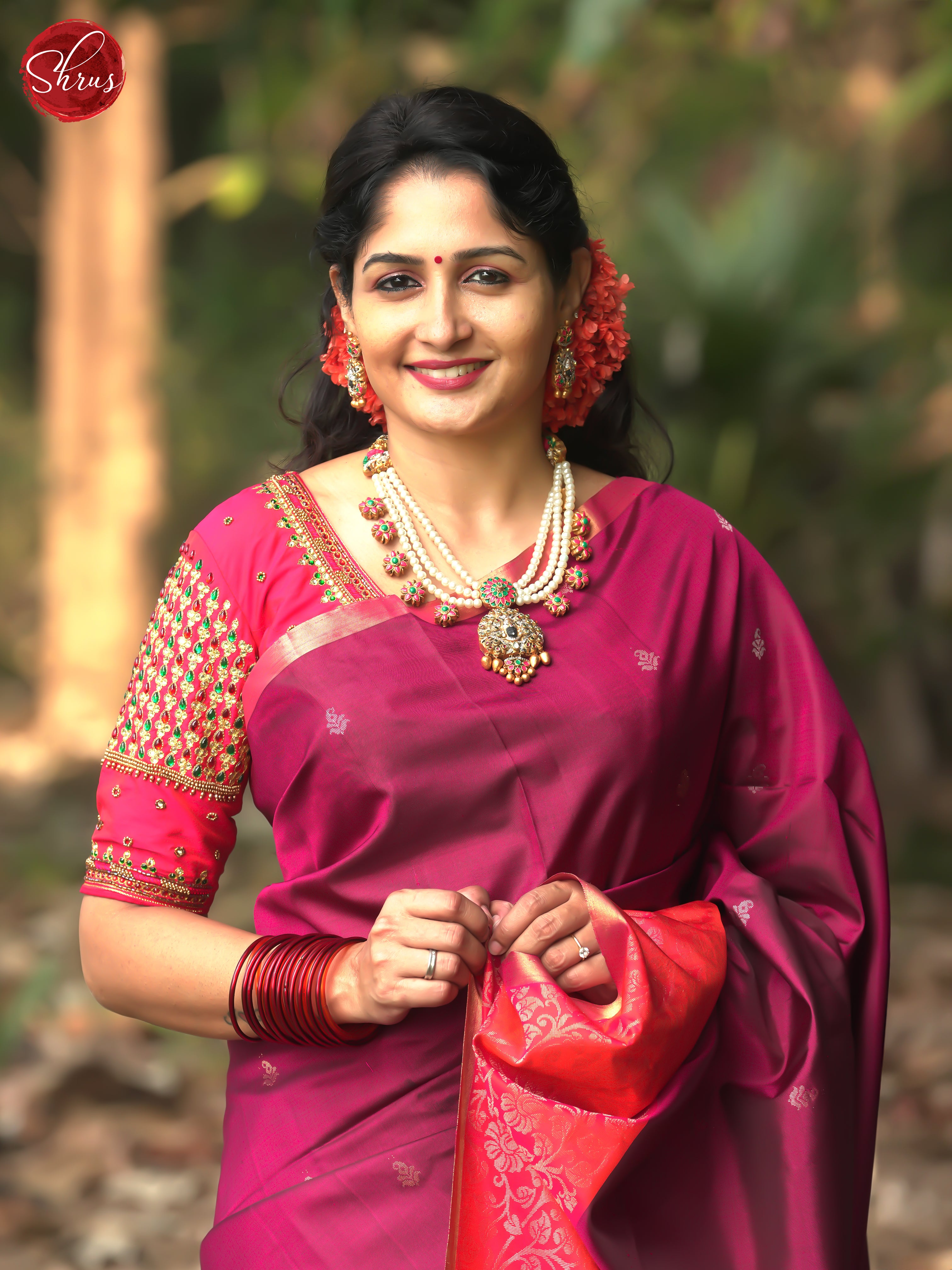 Maroon & Orange- Soft Silk Saree - Shop on ShrusEternity.com