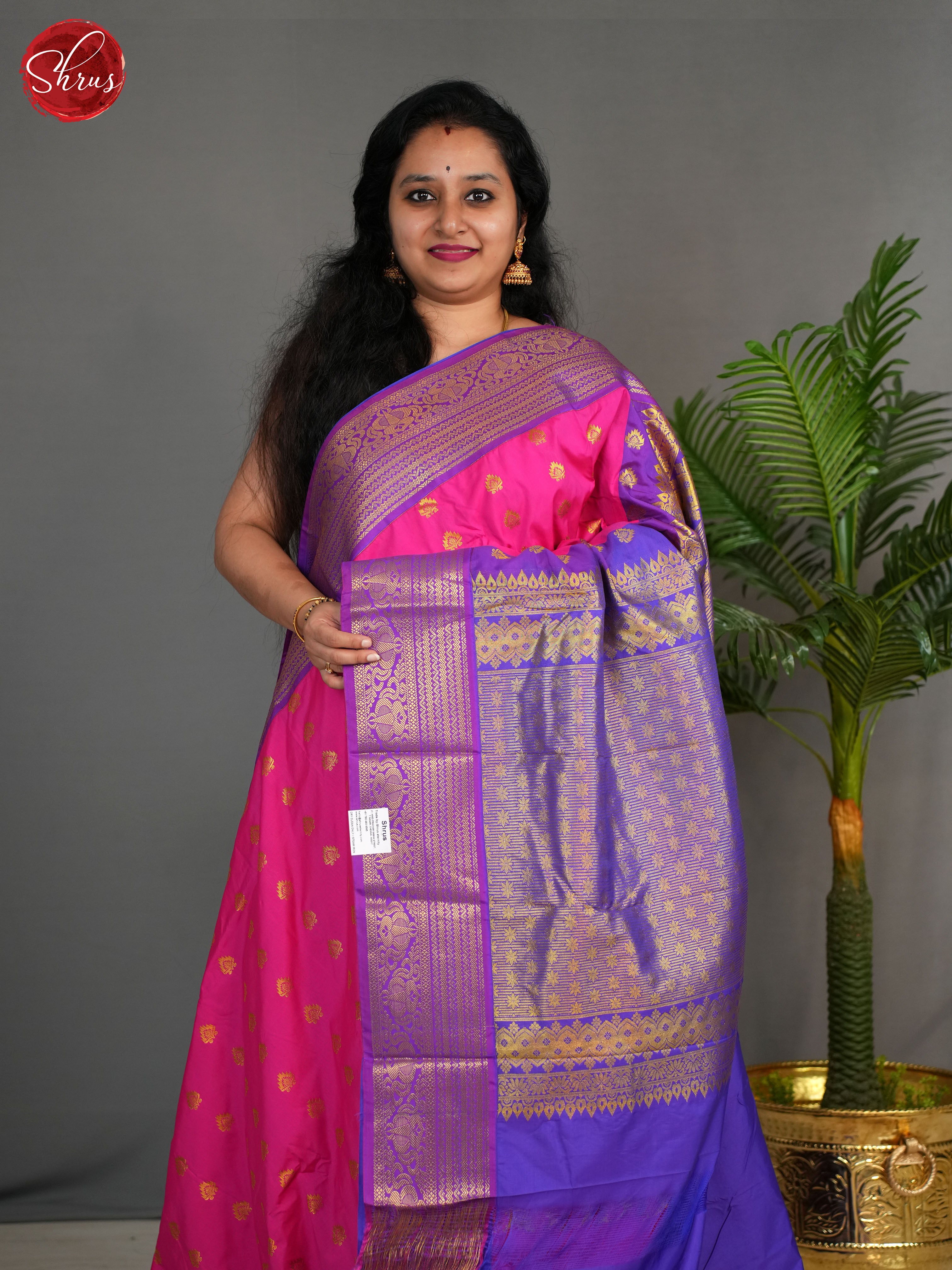 Pink & Purple- Semi Kanchipuram Saree - Shop on ShrusEternity.com