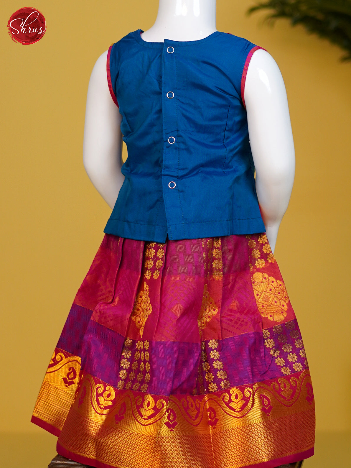 Blue & Pink - Readymade Kids Pattu Pavadai - Shop on ShrusEternity.com