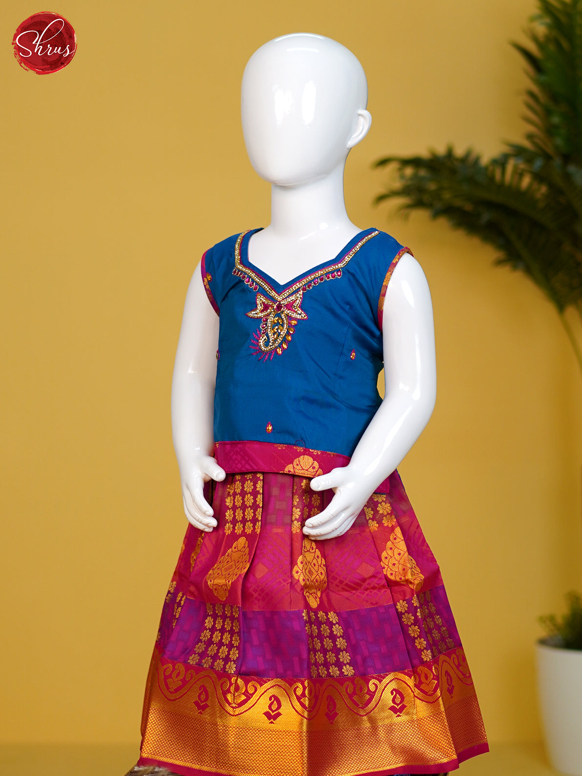 Blue & Pink - Readymade Kids Pattu Pavadai - Shop on ShrusEternity.com
