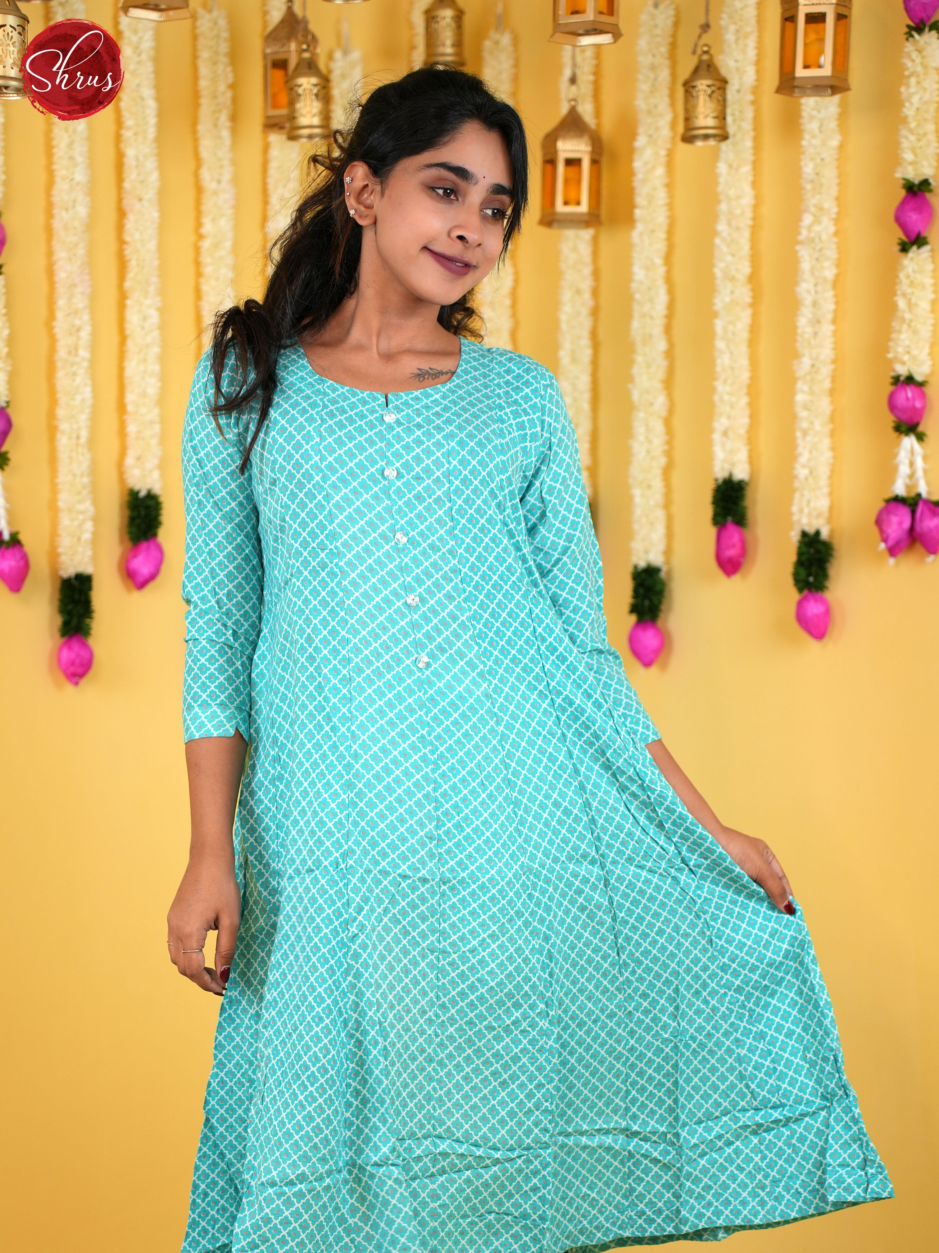 Blue -Anarkali printed Readymade Kurti - Shop on ShrusEternity.com
