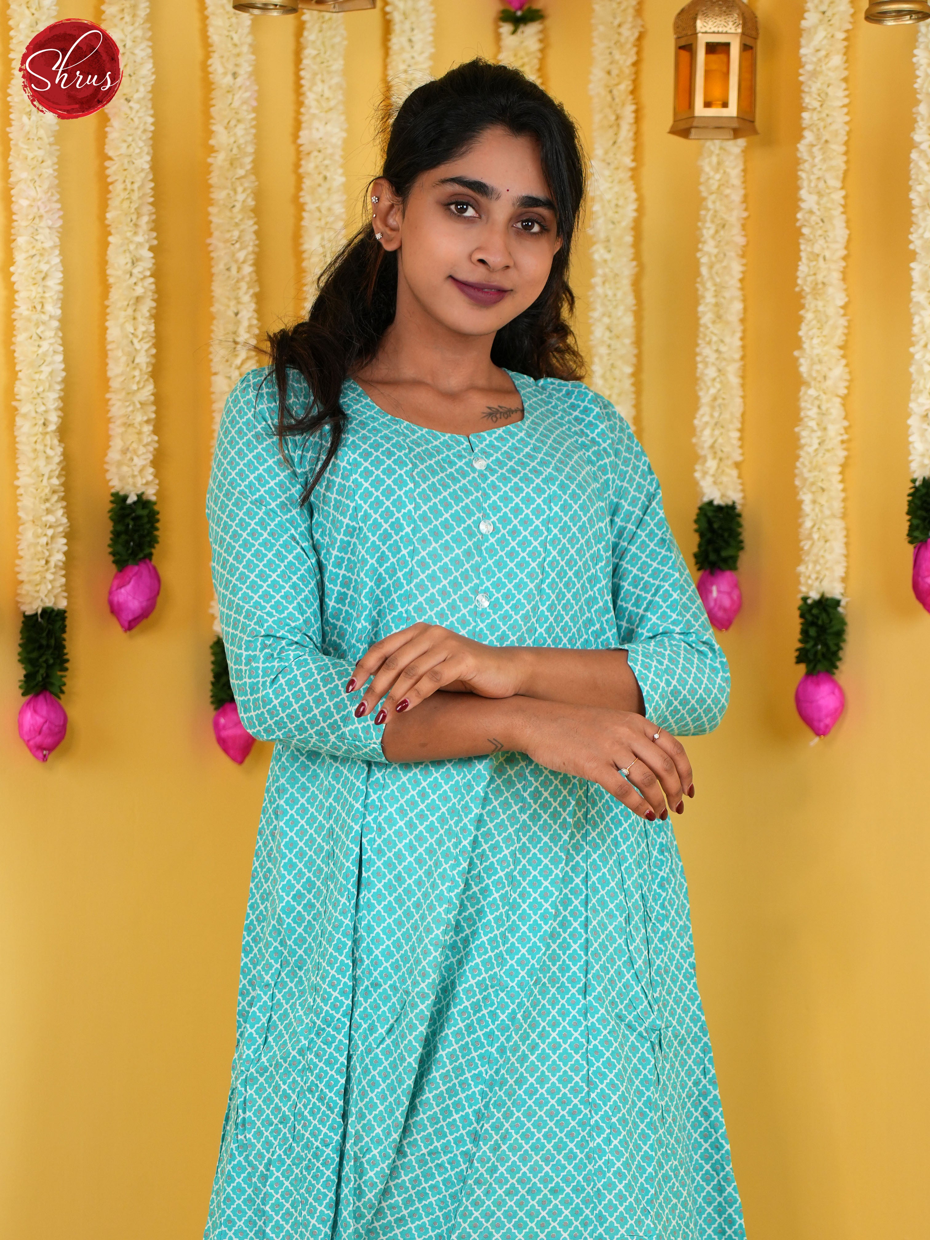 Blue -Anarkali printed Readymade Kurti - Shop on ShrusEternity.com