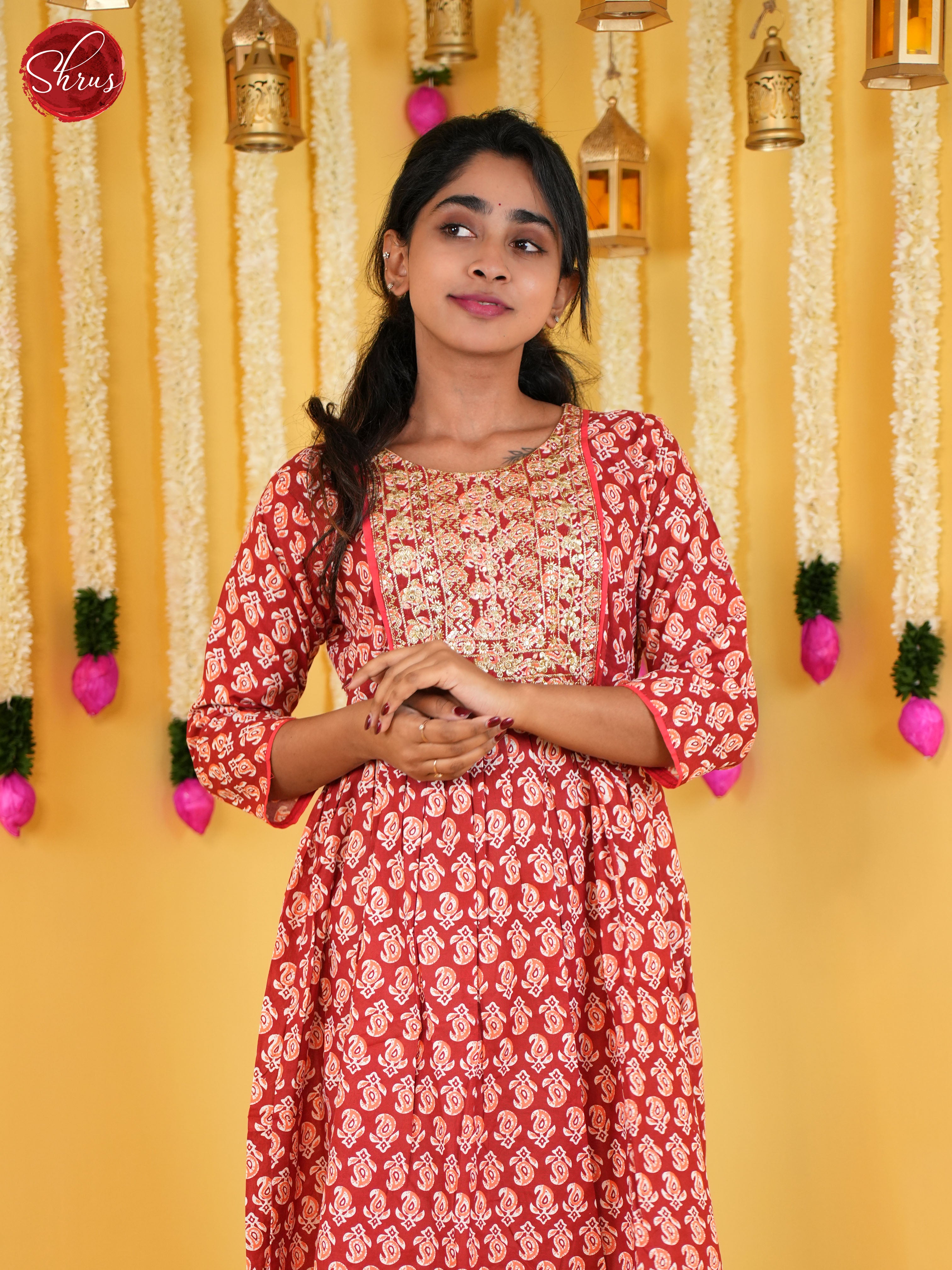 Red -Floral printed Anarkali Readymade Kurti - Shop on ShrusEternity.com