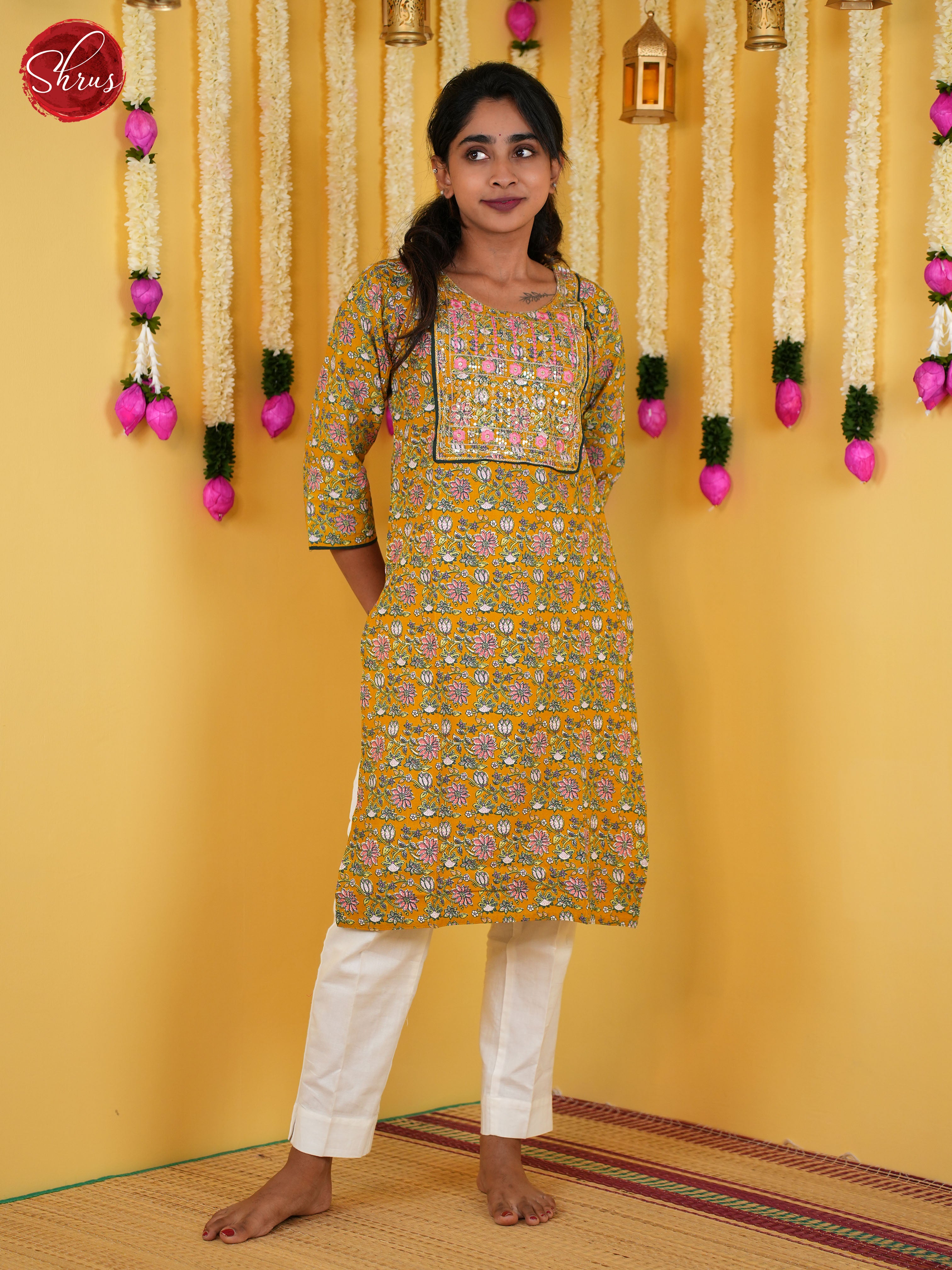 Yellow & Green -Readymade Kurti - Shop on ShrusEternity.com