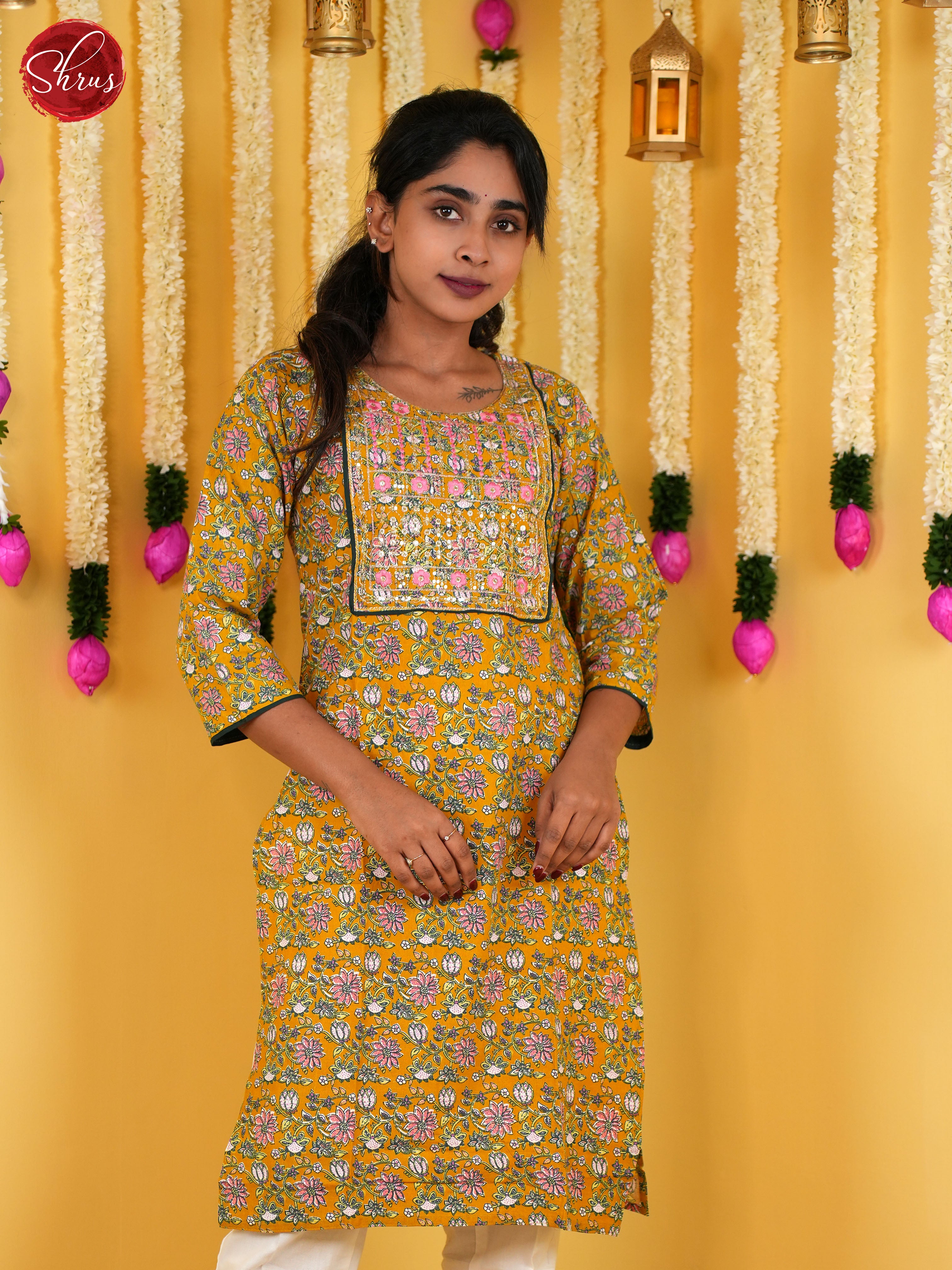 Yellow & Green -Readymade Kurti - Shop on ShrusEternity.com