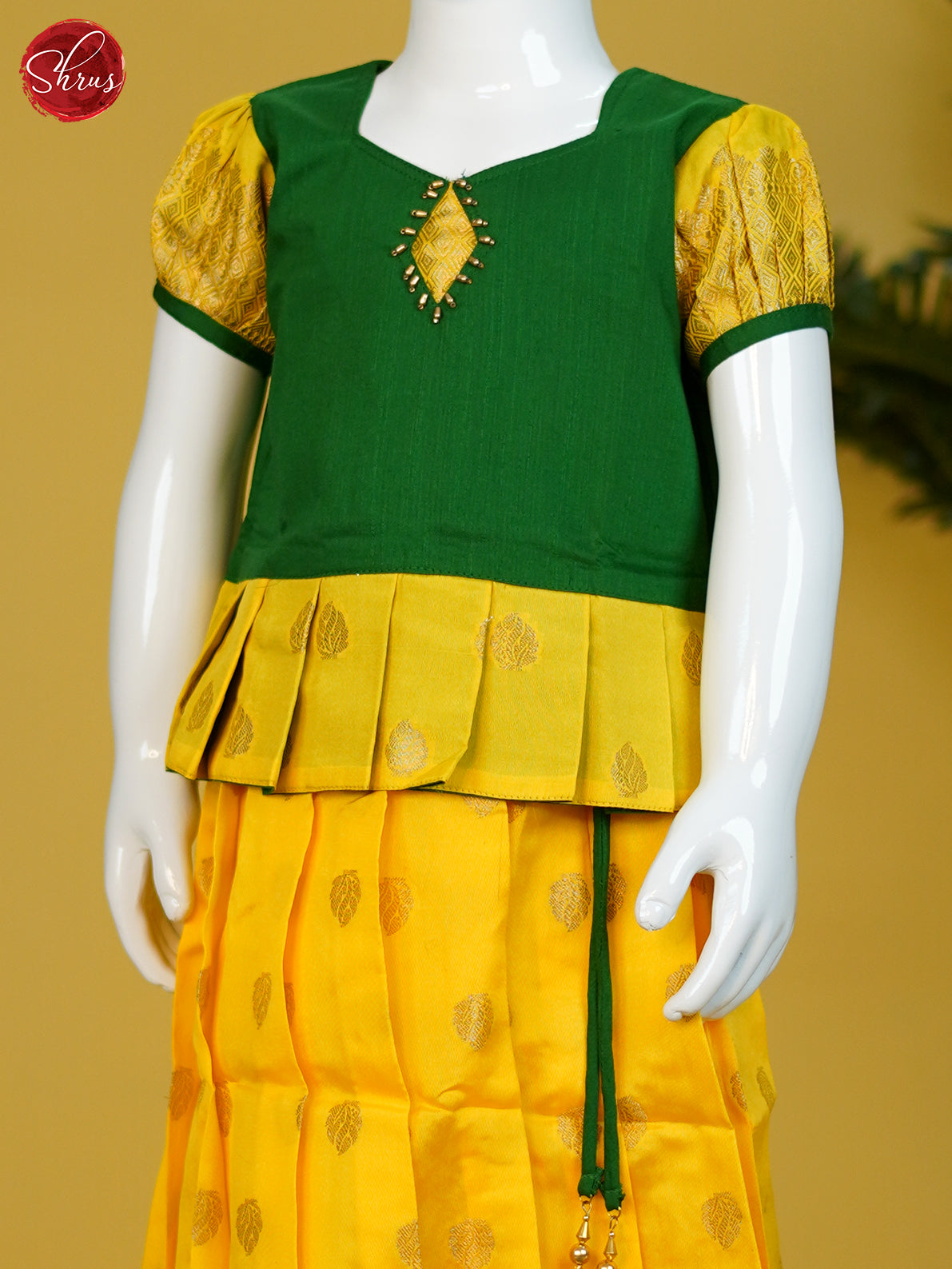 Green & Yellow - Readymade Kids pattu Pavadai - Shop on ShrusEternity.com