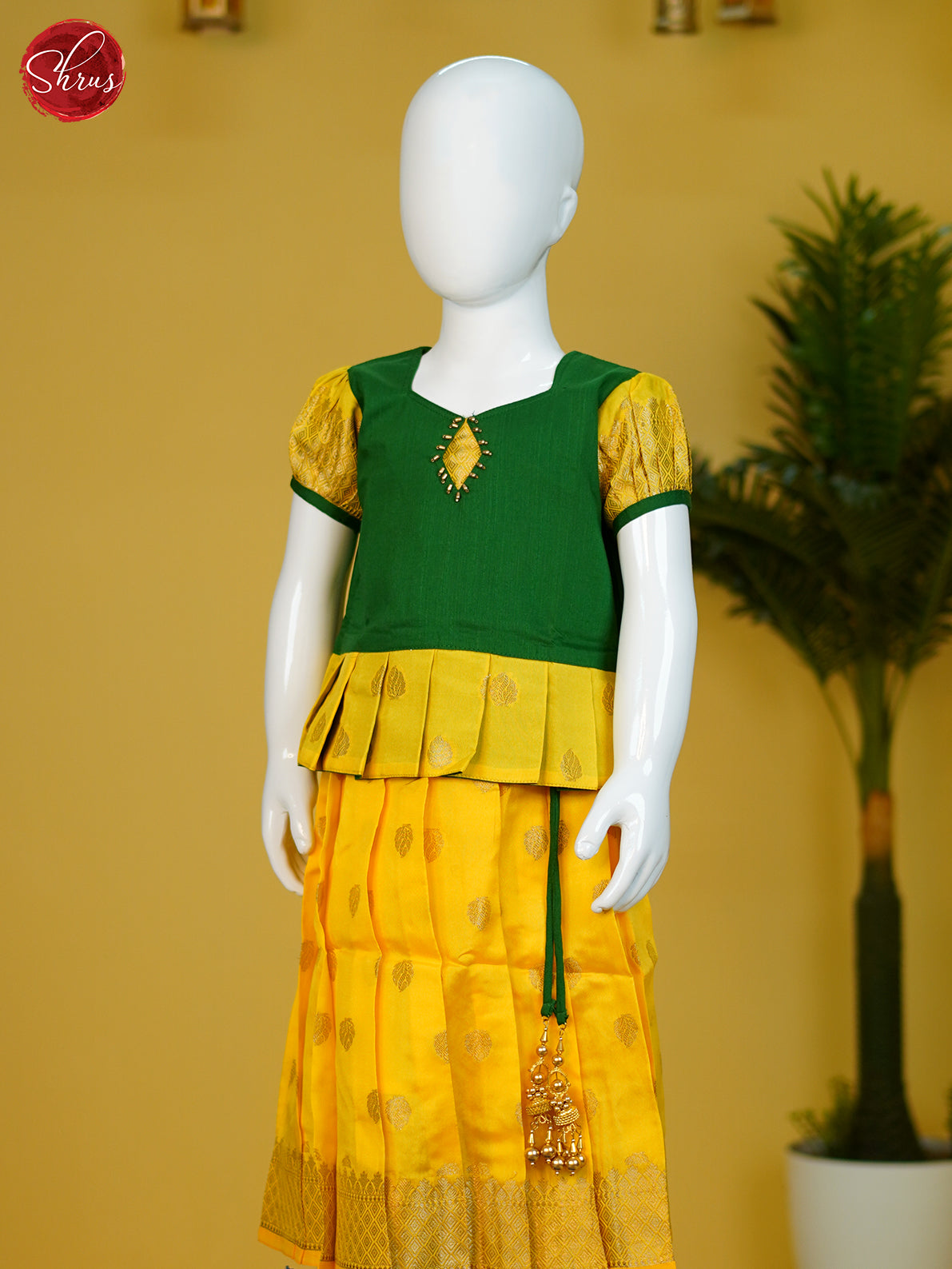 Green & Yellow - Readymade Kids pattu Pavadai - Shop on ShrusEternity.com