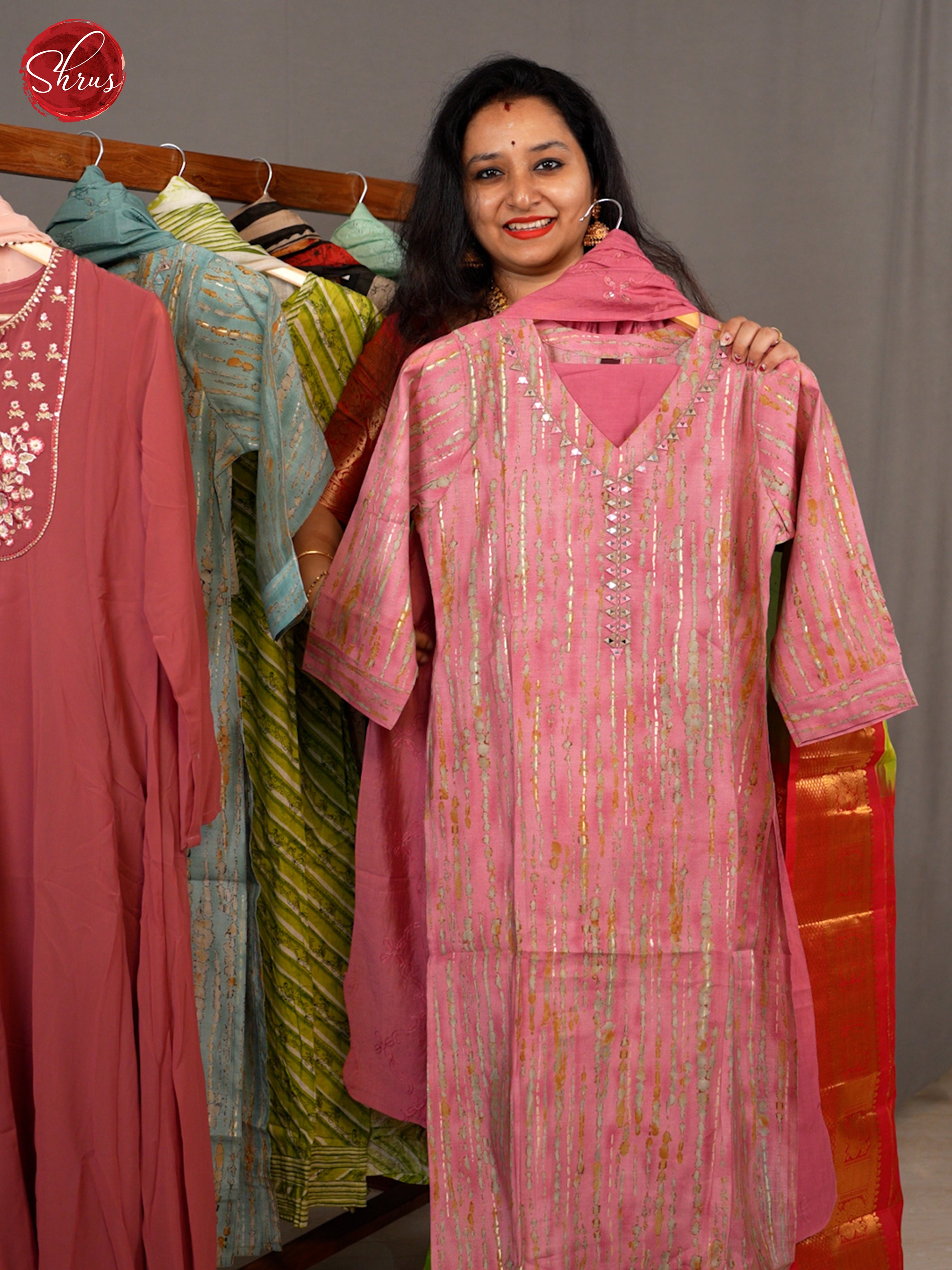 Pink -mirror embroidered 3pc Readymade Salwar - Shop on ShrusEternity.com