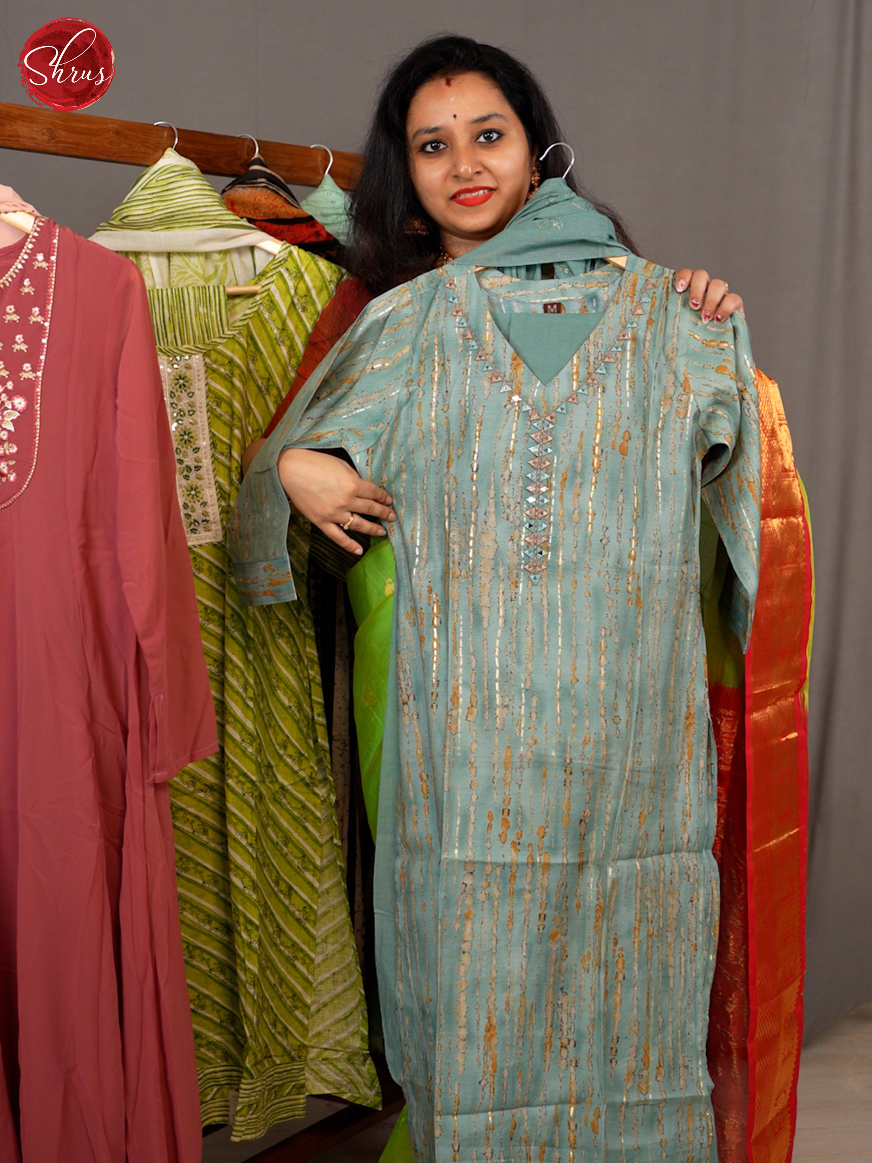 Grey -Mirror embroidery 3pc Readymade Salwar - Shop on ShrusEternity.com