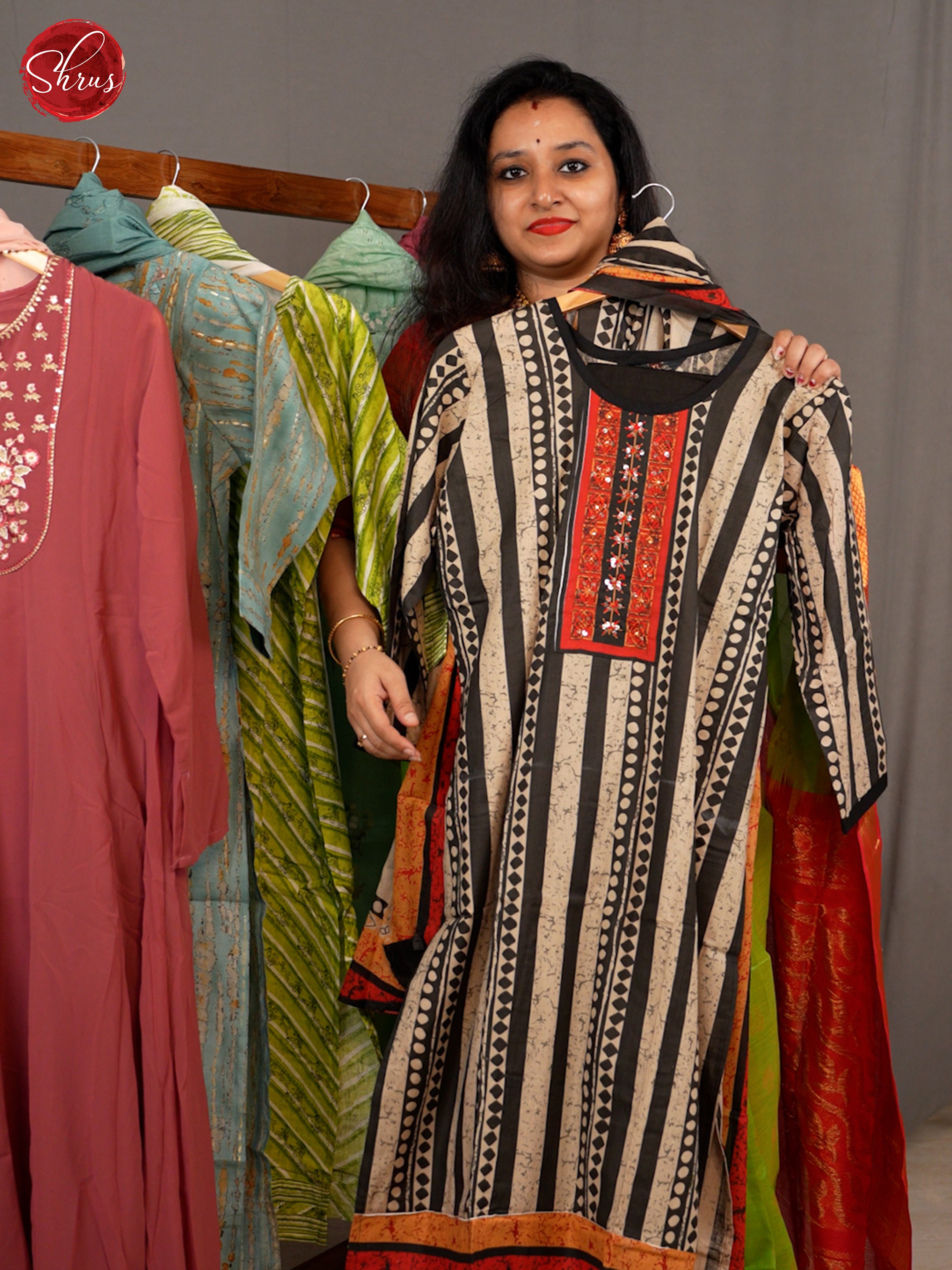 Black - stripes printed 3pc Readymade Salwar - Shop on ShrusEternity.com