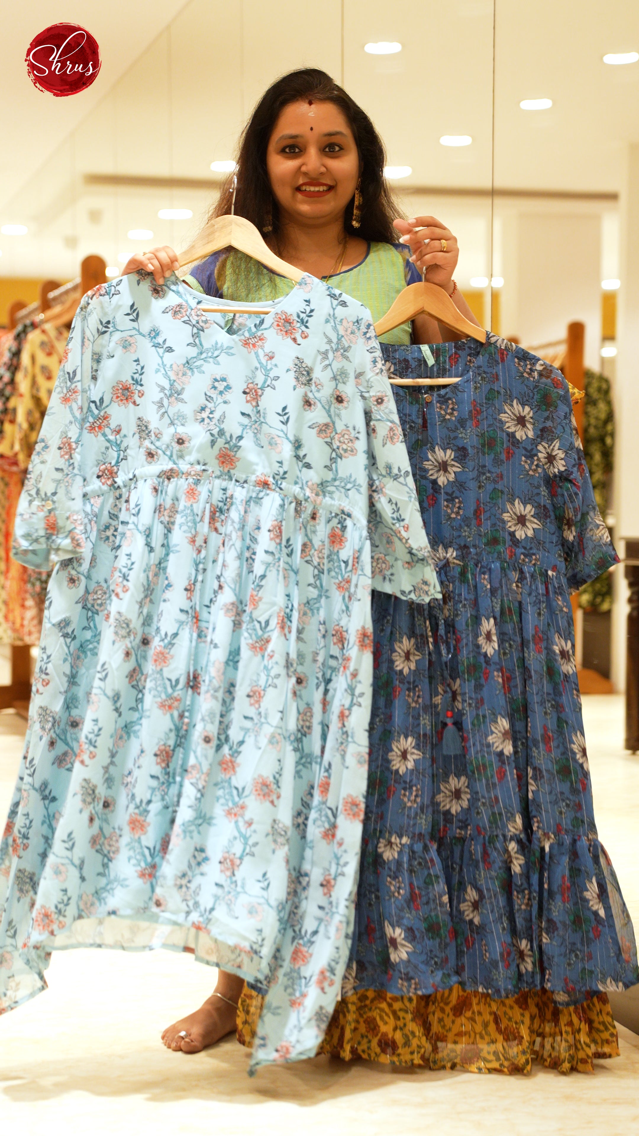 Blue -Chiffon Printed Readymade Kurti - Shop on ShrusEternity.com