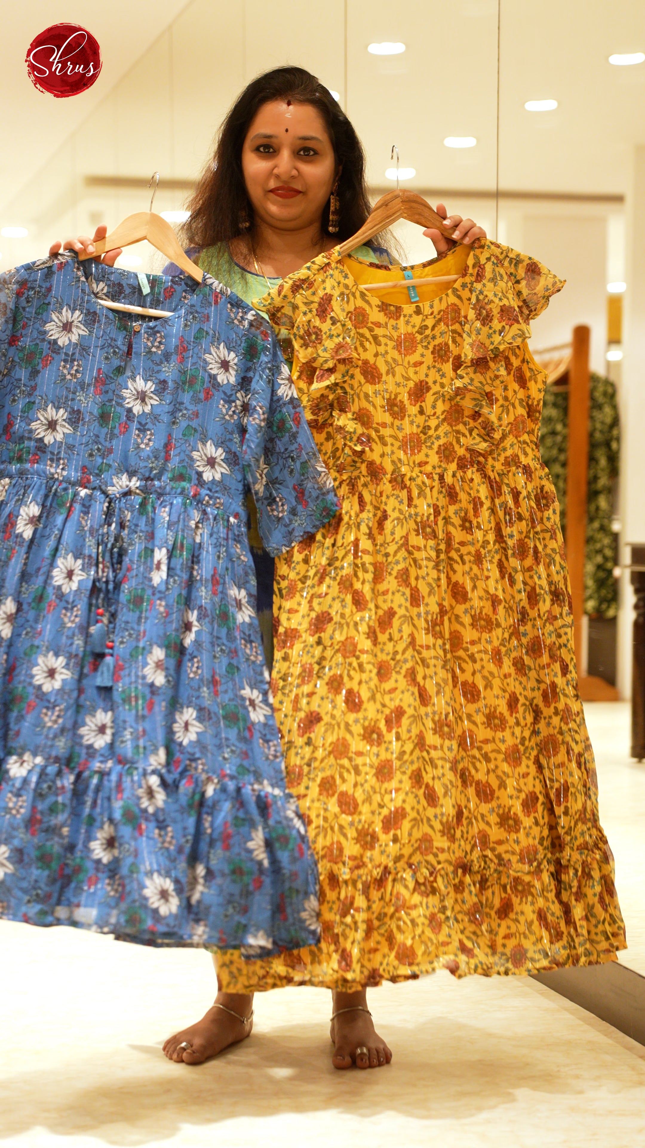 Blue -Chiffon Printed Readymade Kurti - Shop on ShrusEternity.com