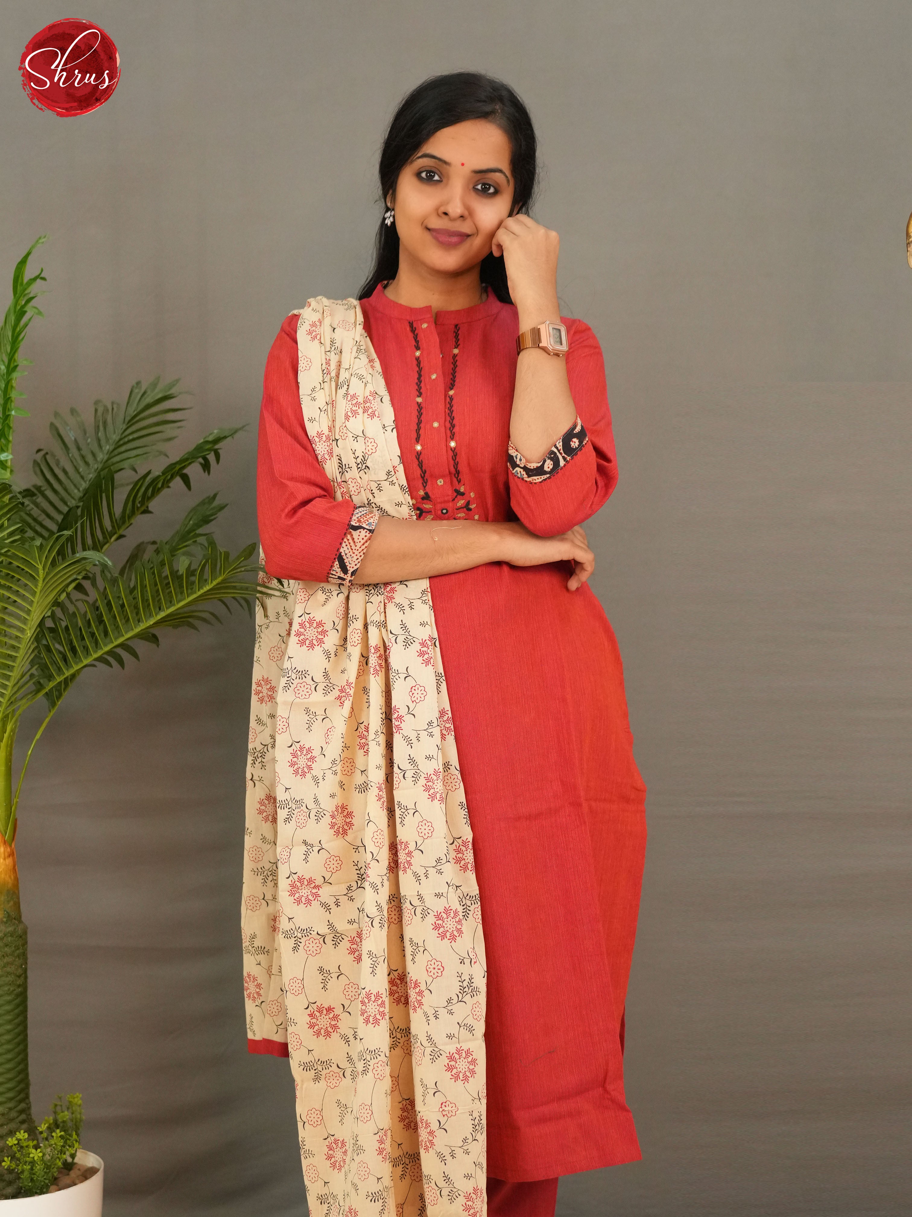 Red & Cream -casual 3pc Readymade Salwar - Shop on ShrusEternity.com
