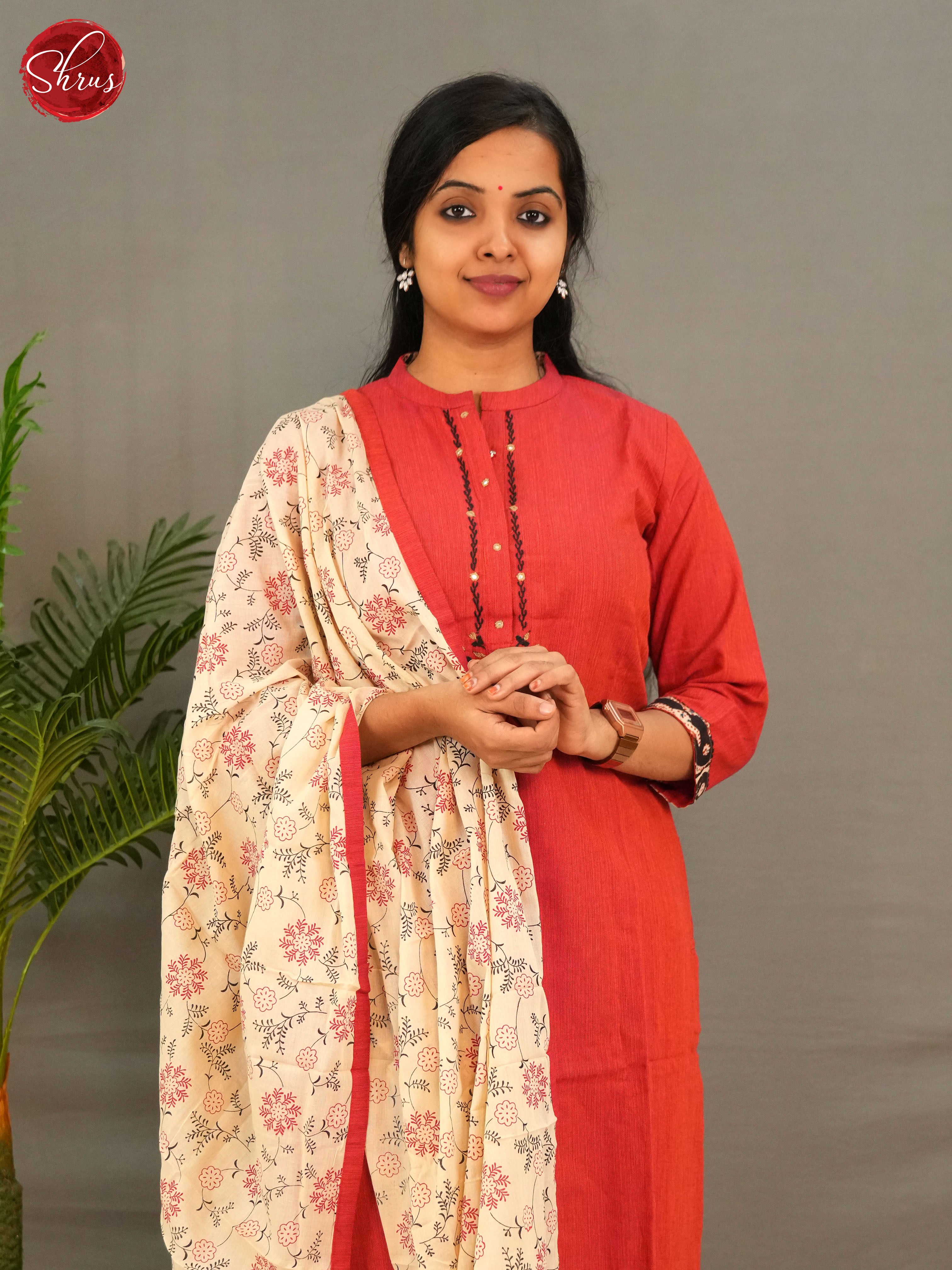 Red & Cream -casual 3pc Readymade Salwar - Shop on ShrusEternity.com