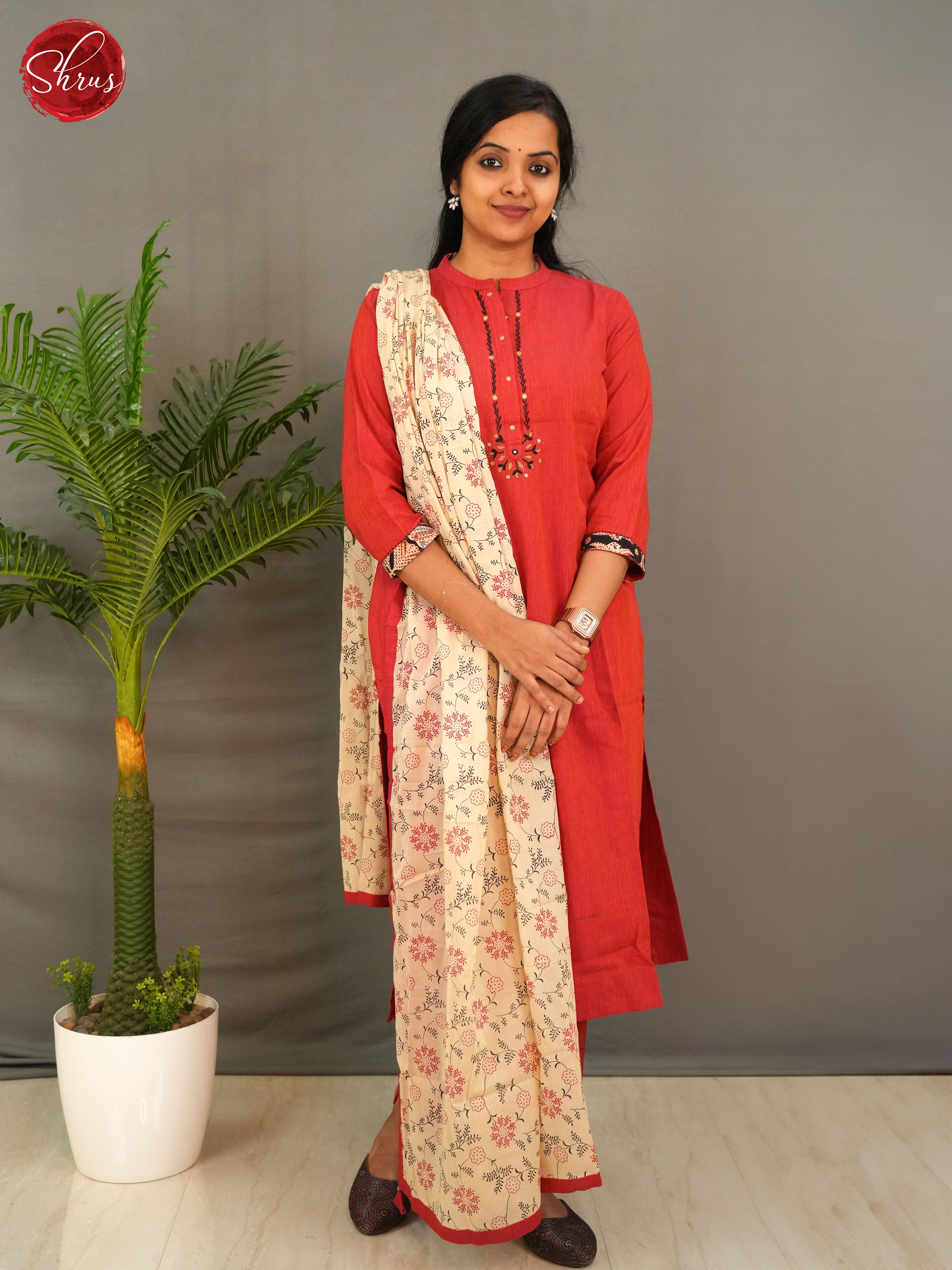 Red & Cream -casual 3pc Readymade Salwar - Shop on ShrusEternity.com