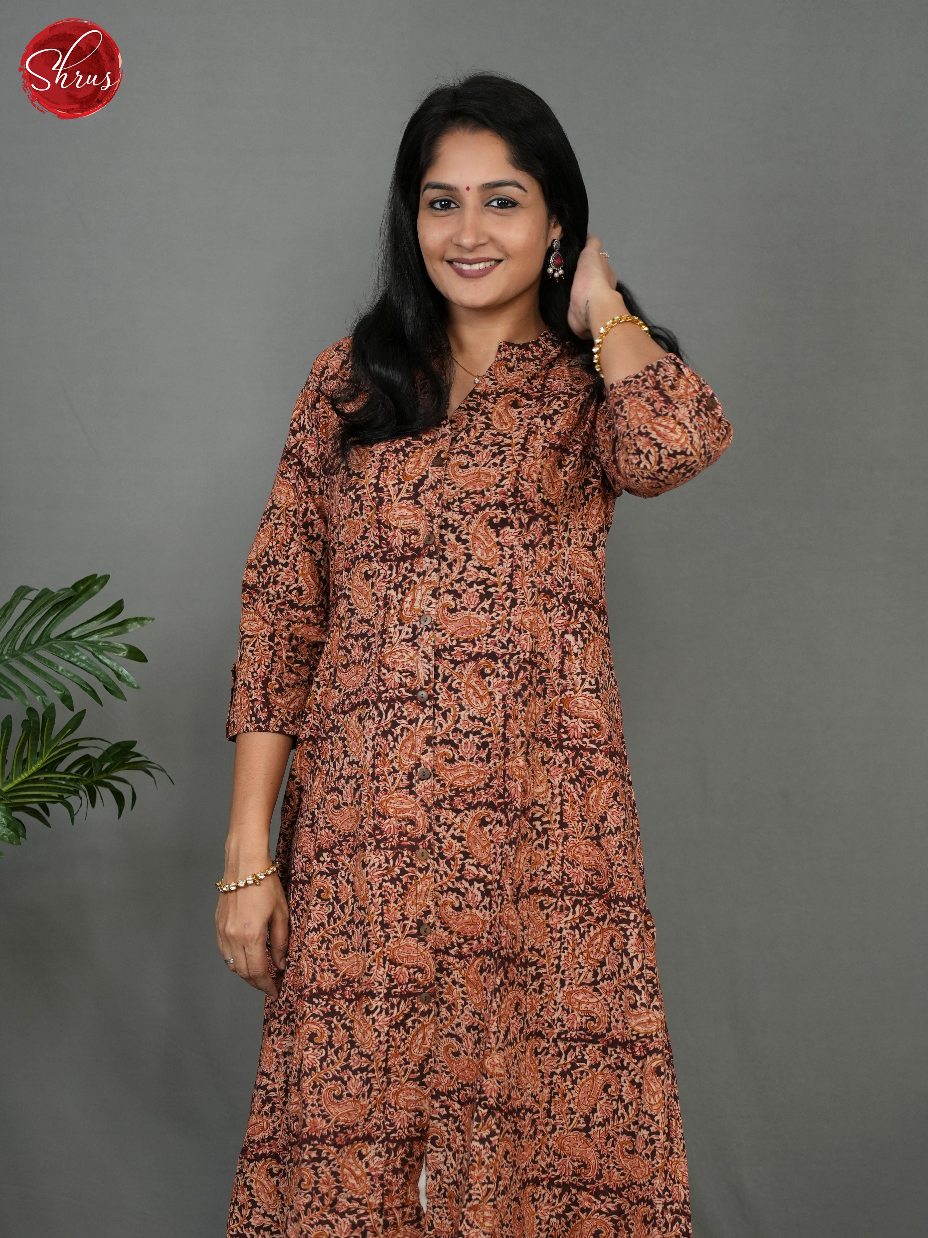 Brown- Straight fit Kalamkari printed Readymade Kurti - Shop on ShrusEternity.com