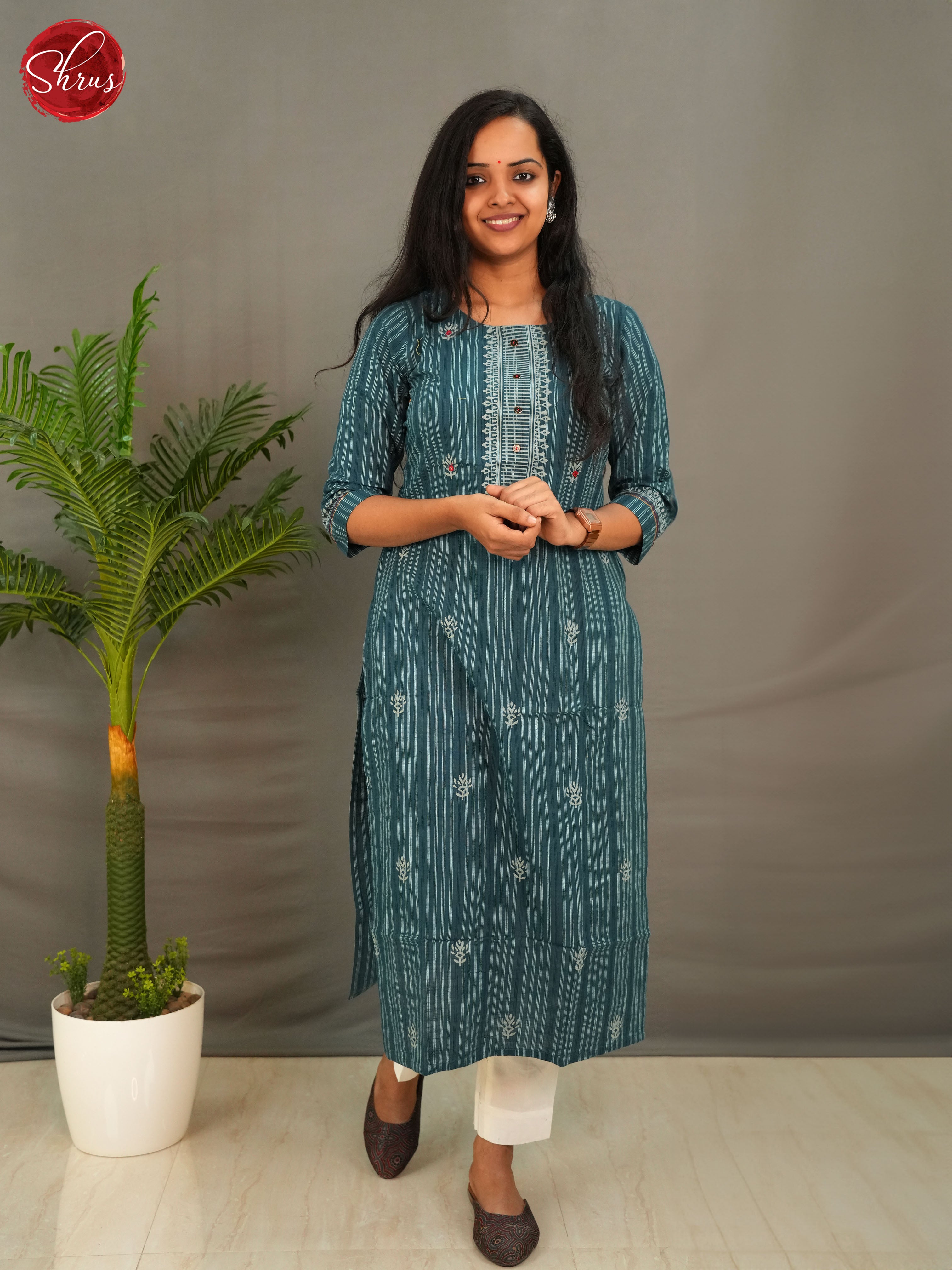 Blue - Casual Straight Readymade Kurti - Shop on ShrusEternity.com
