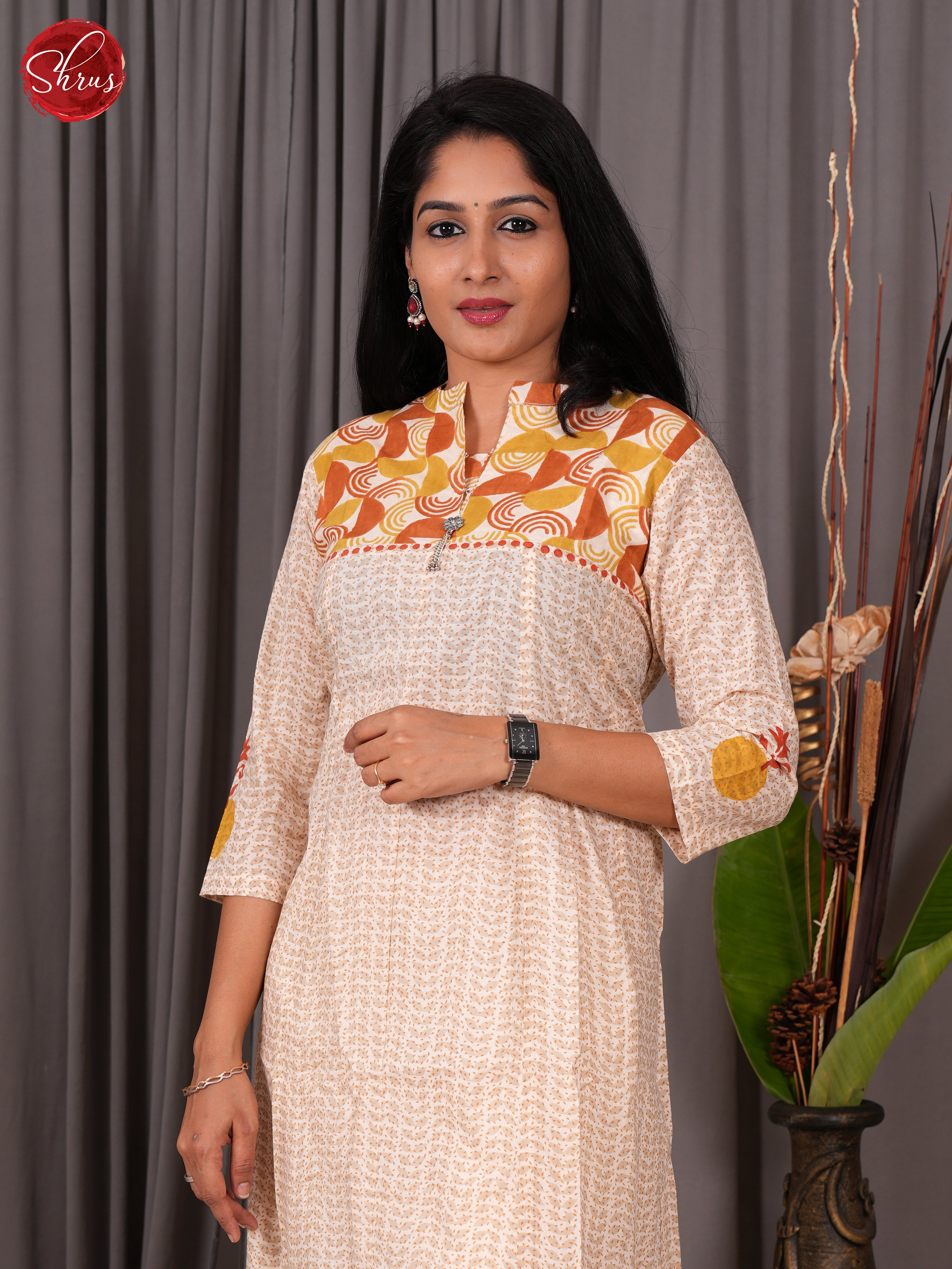 Cream & Yellow -Readymade Kurti - Shop on ShrusEternity.com