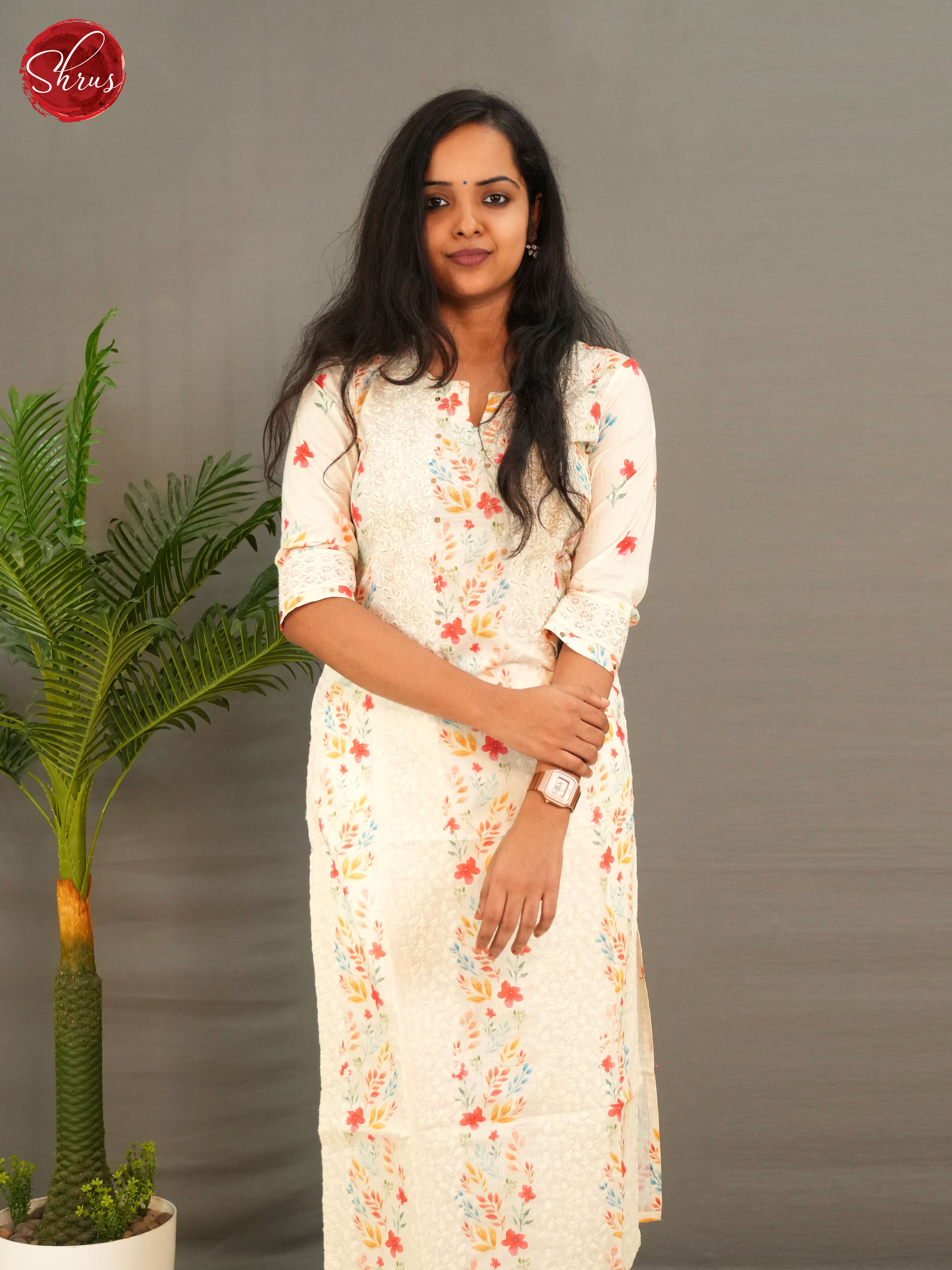 cream - embroidery Printed Readymade Kurti - Shop on ShrusEternity.com
