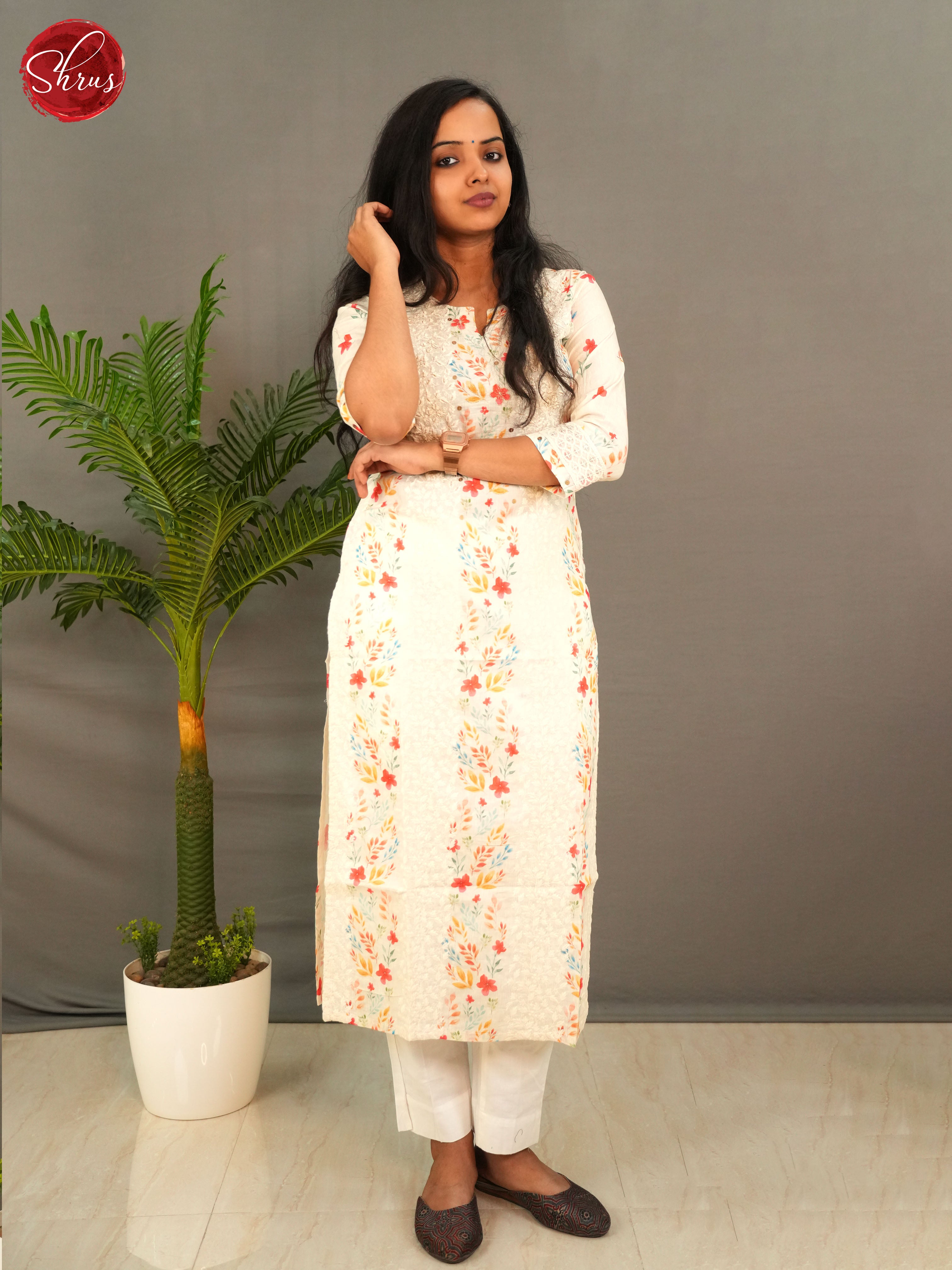cream - embroidery Printed Readymade Kurti - Shop on ShrusEternity.com