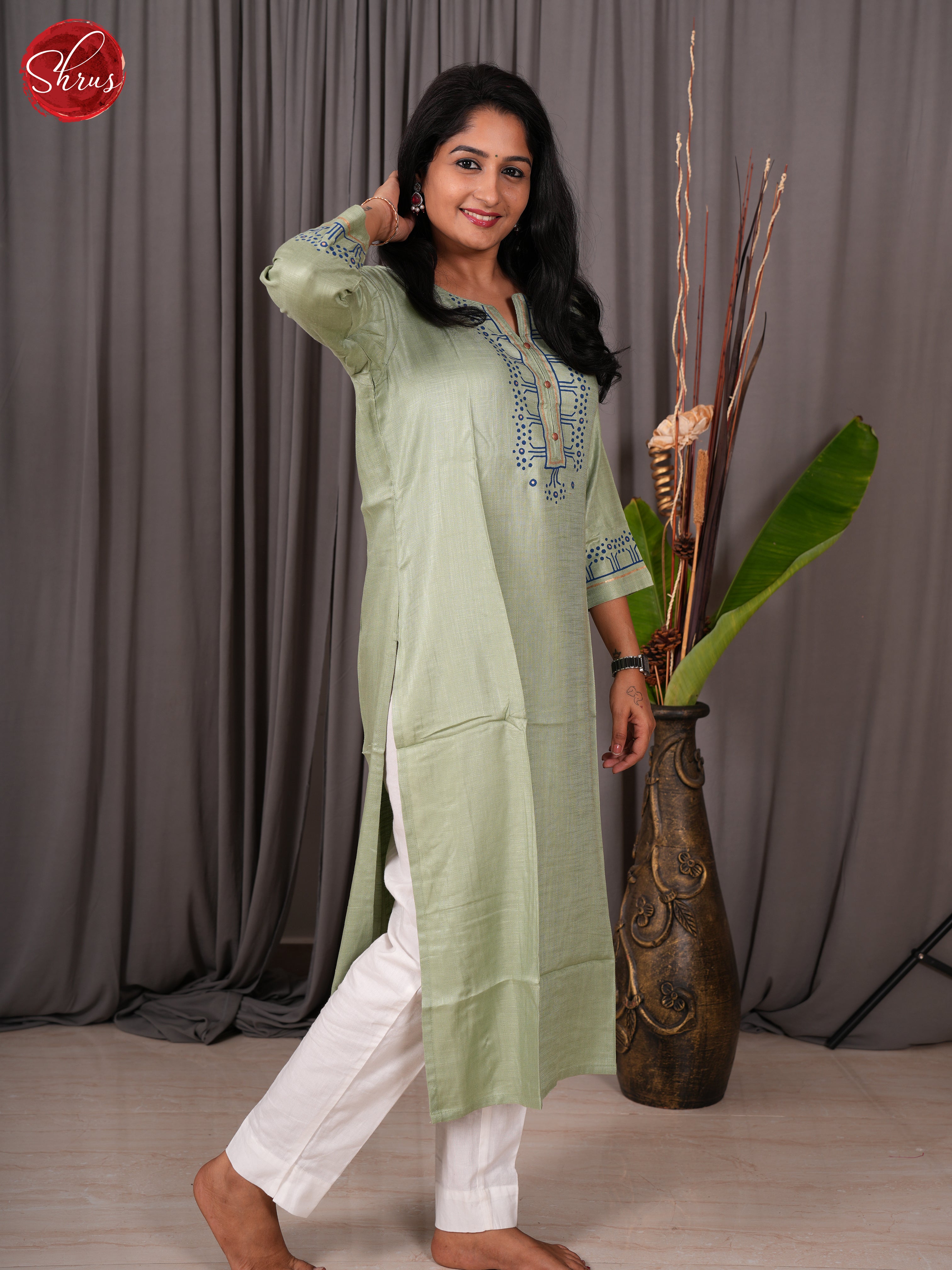 Green- Embroidered Readymade Kurti - Shop on ShrusEternity.com