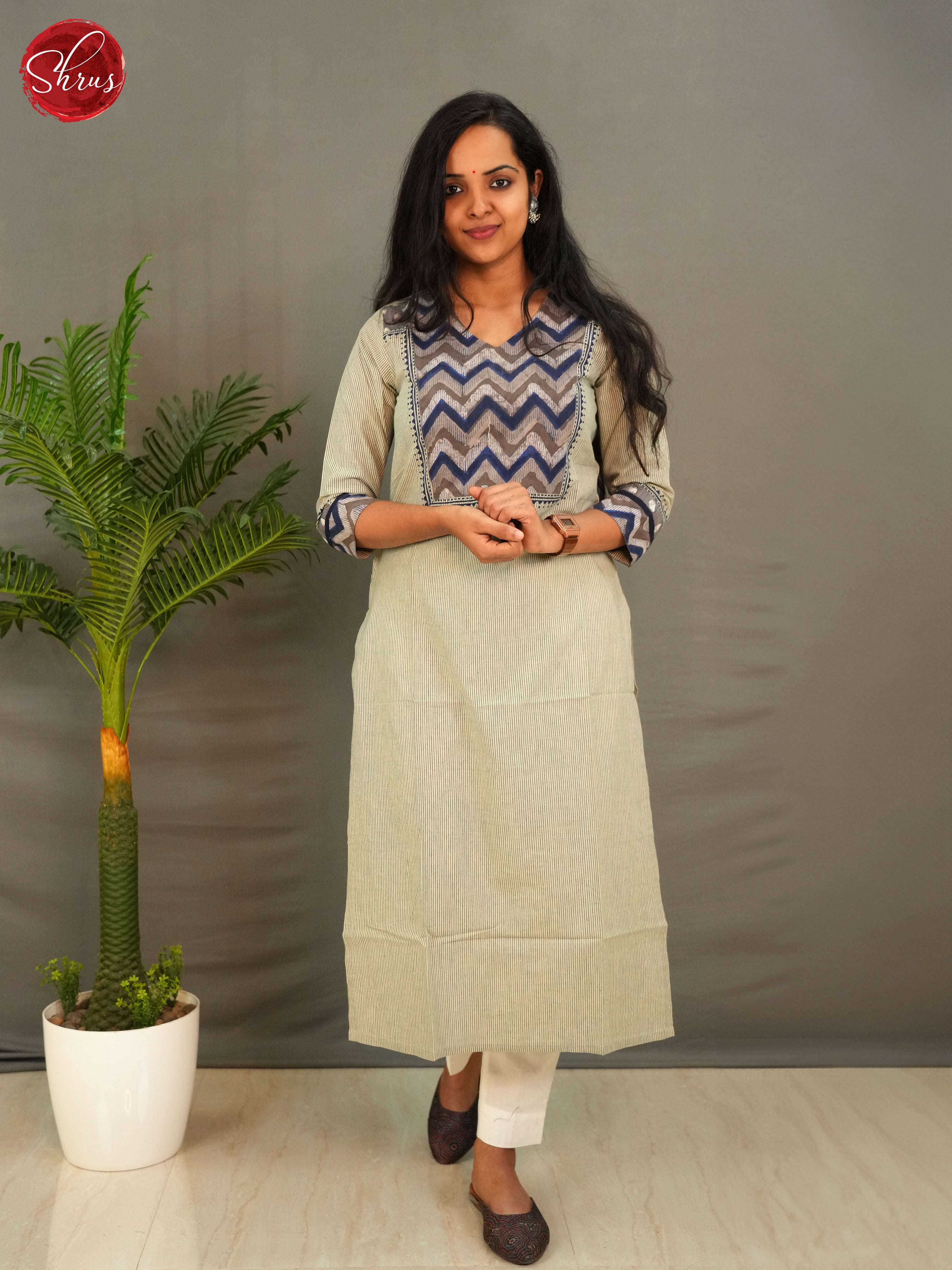 beige - Readymade Kurti with patch neck yoke - Shop on ShrusEternity.com
