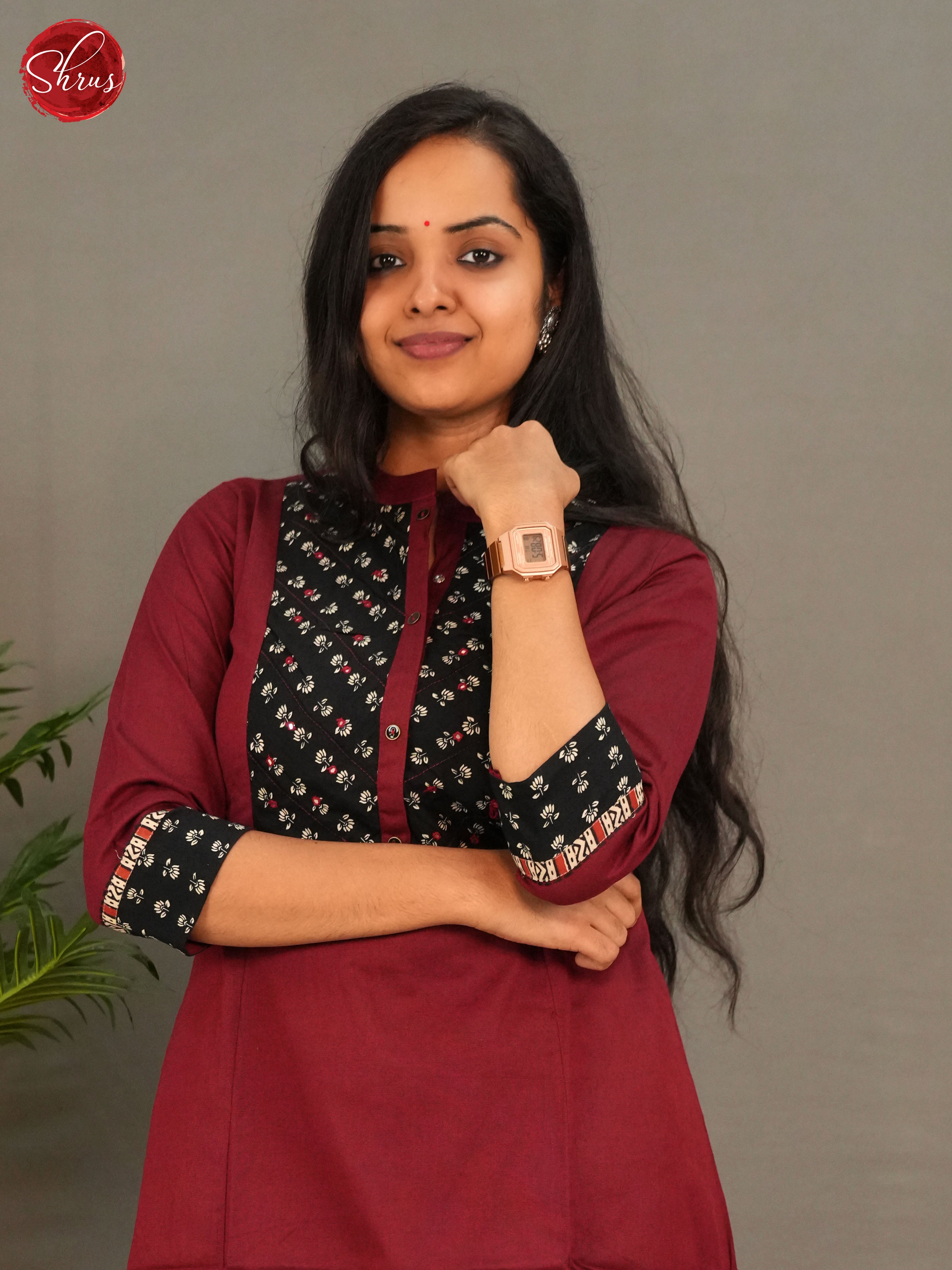 Maroon - Casual straight Readymade Kurti - Shop on ShrusEternity.com