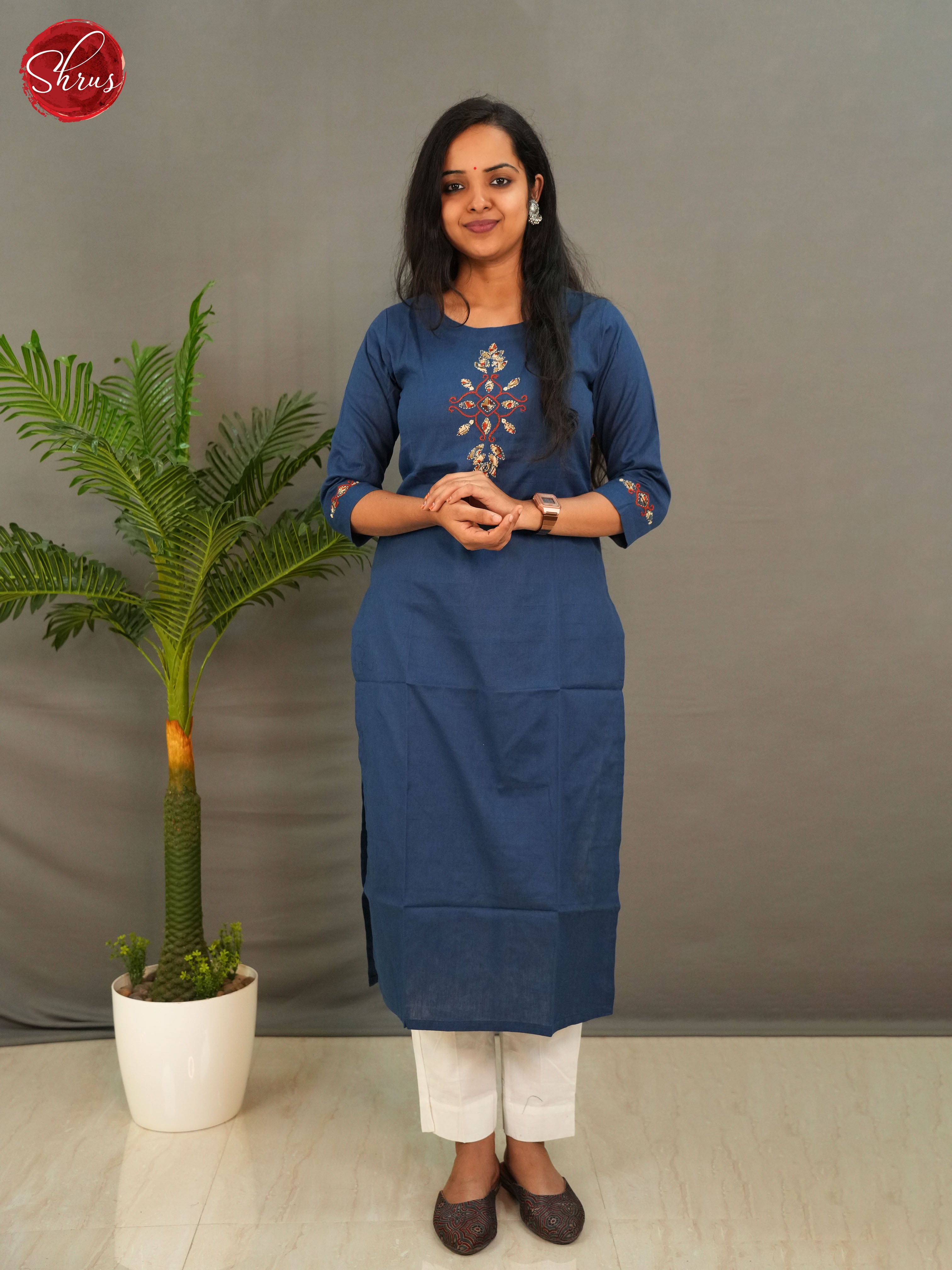 Blue -Embroidery Readymade Kurti - Shop on ShrusEternity.com