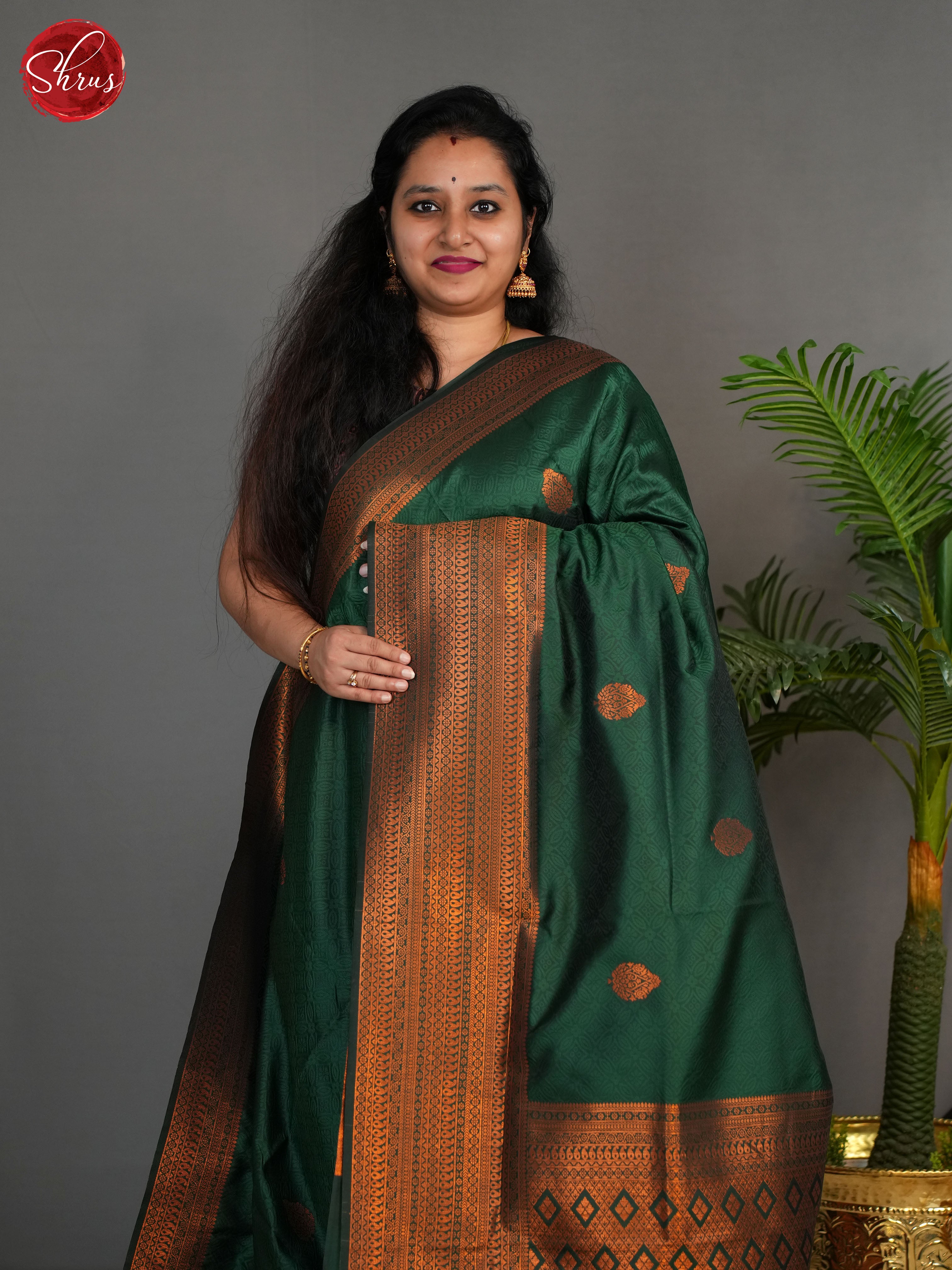 Green(single tone)- Semi Kanchipuram Saree - Shop on ShrusEternity.com
