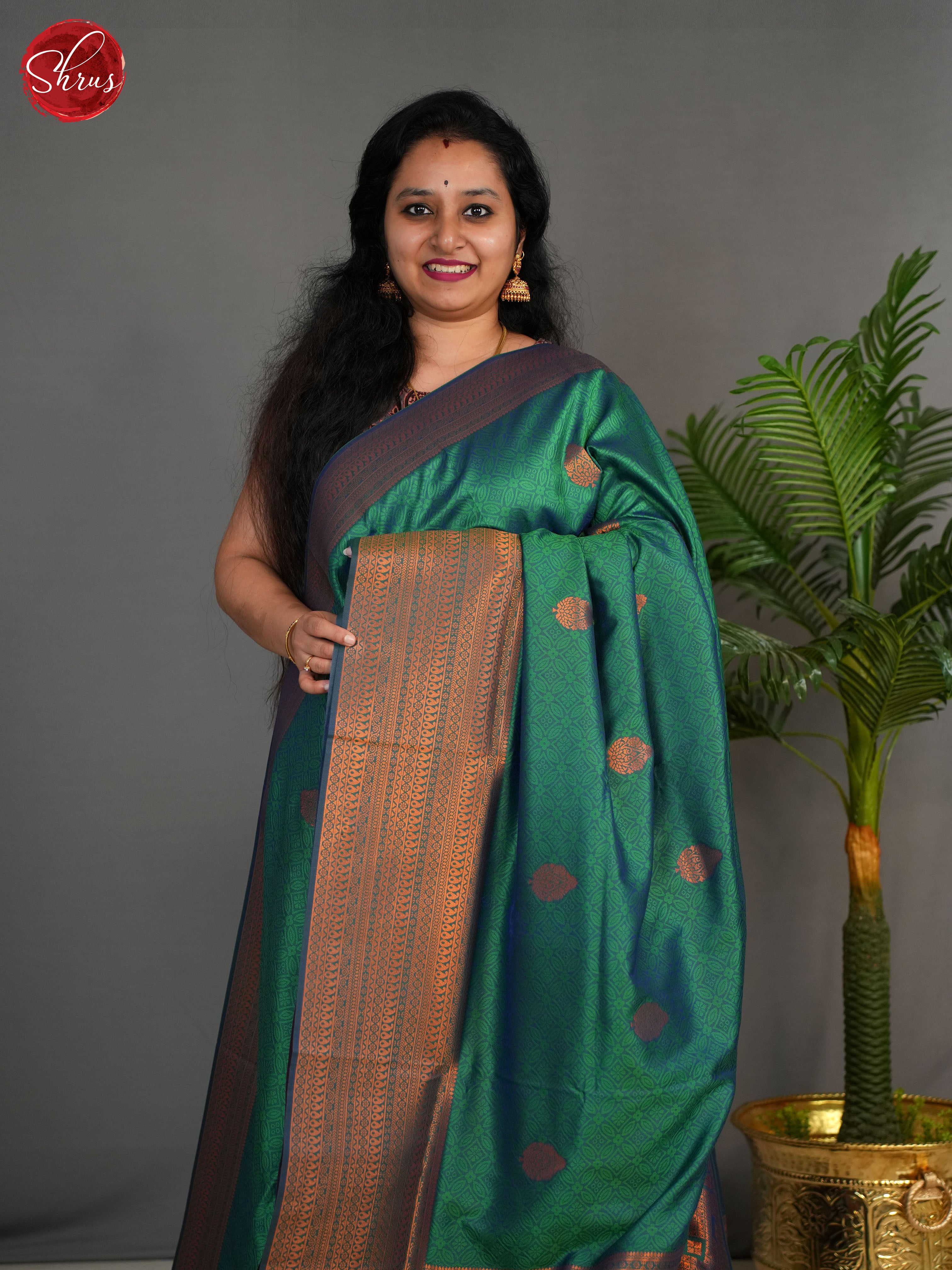 Green(single tone) - Semi Kanchipuram Saree - Shop on ShrusEternity.com
