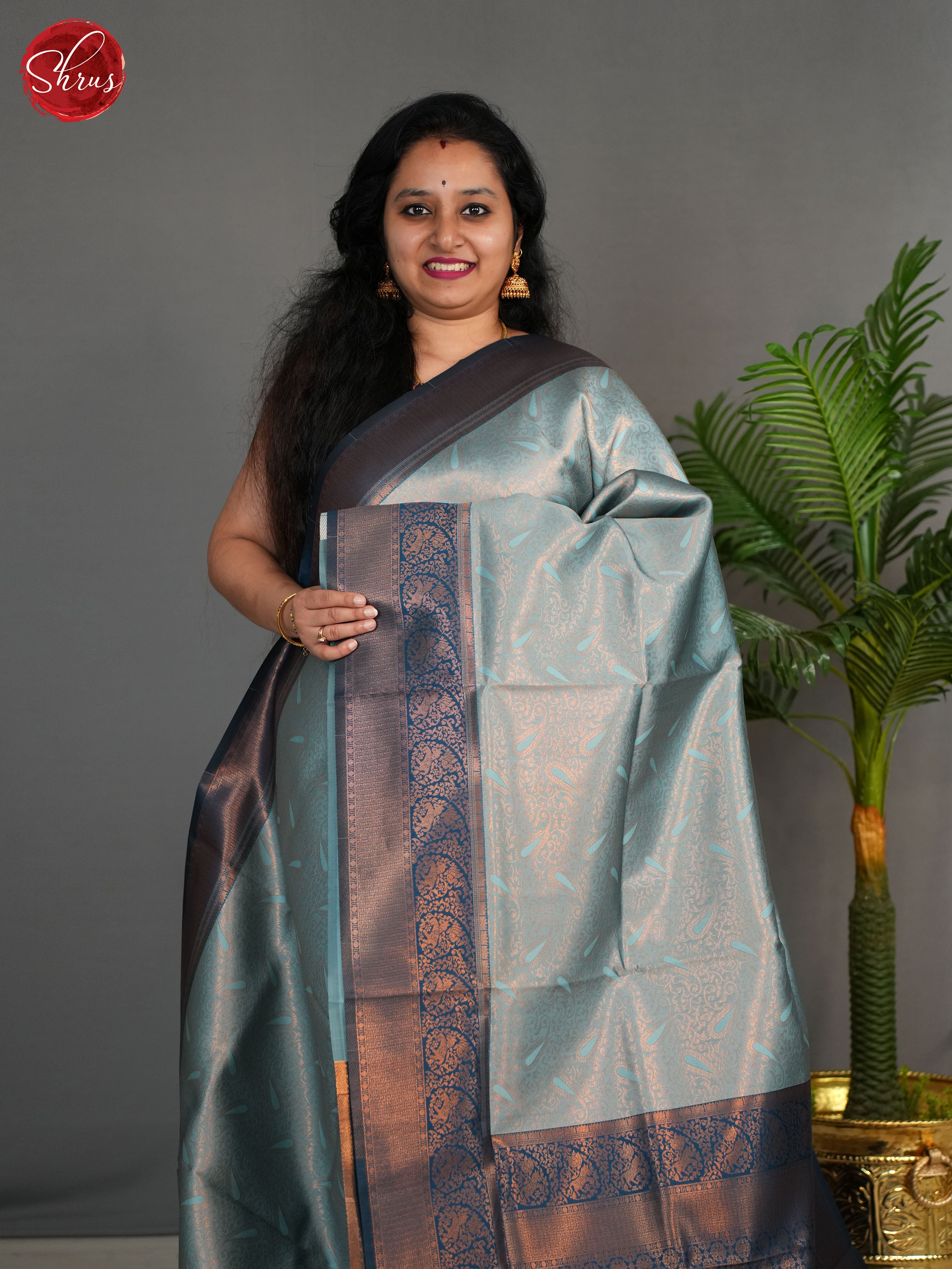 Blue & Navy Blue - Semi Kanchipuram Saree - Shop on ShrusEternity.com