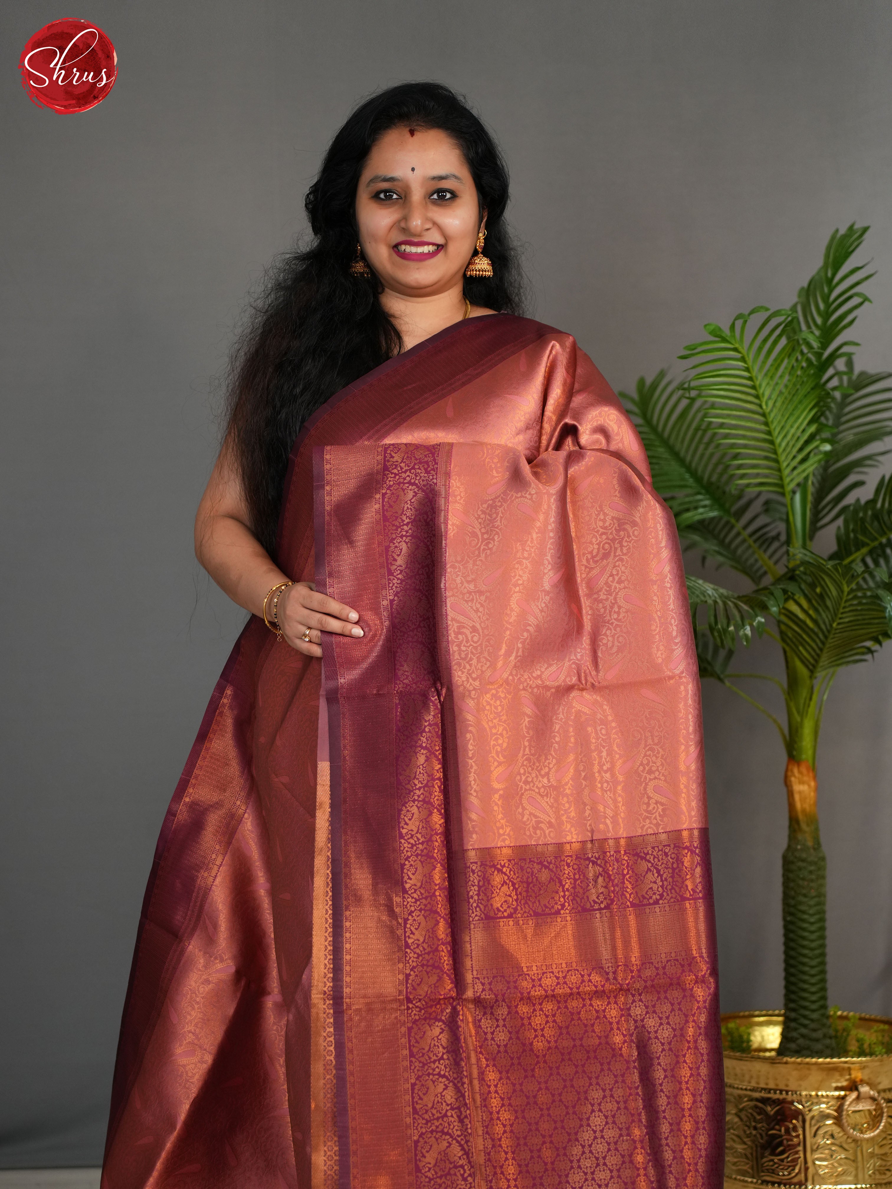 Onion Pink & Maroon- Semi Kanchipuram Saree - Shop on ShrusEternity.com