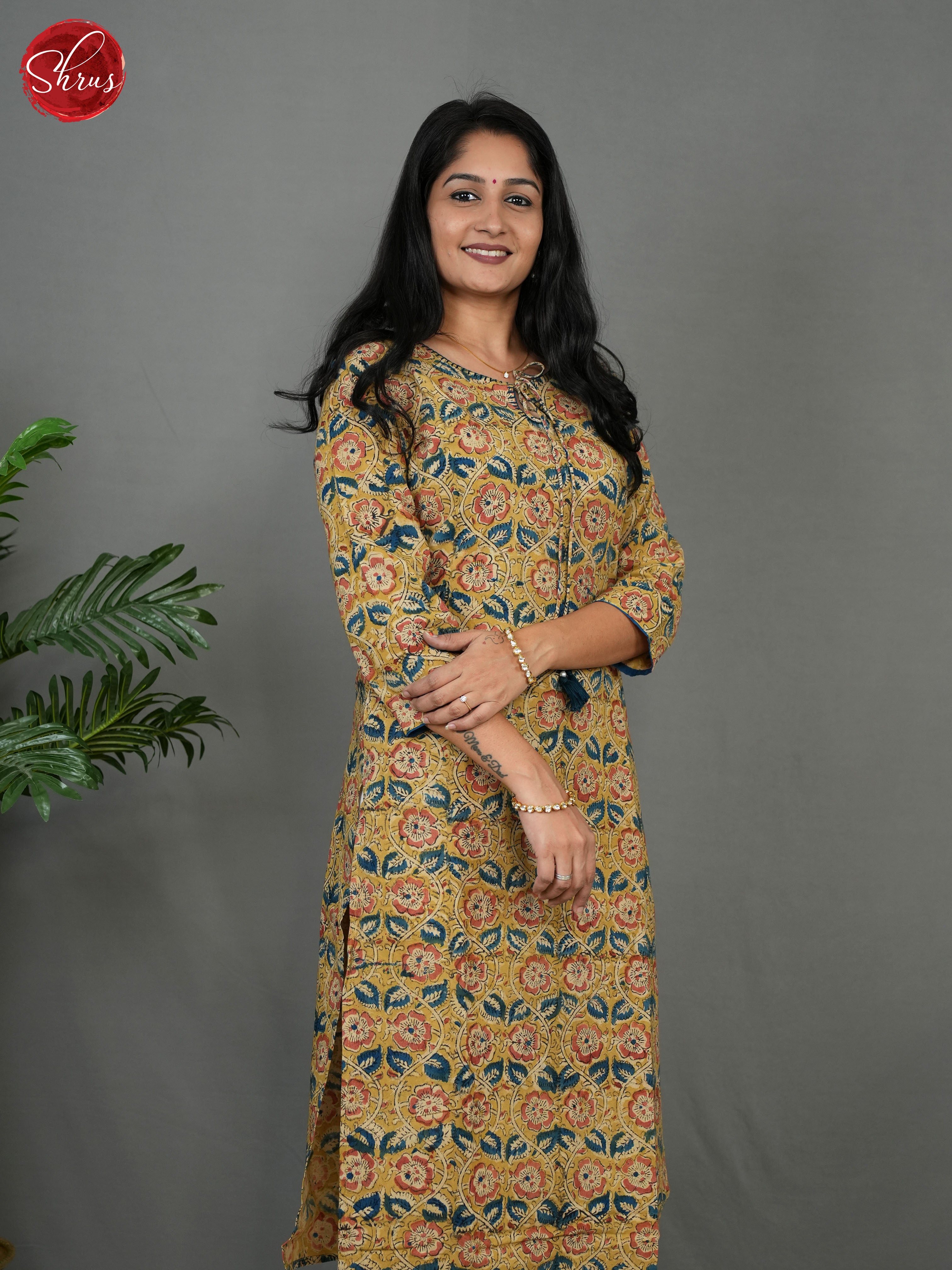 Brown -Kalamkari printed Readymade Kurti - Shop on ShrusEternity.com