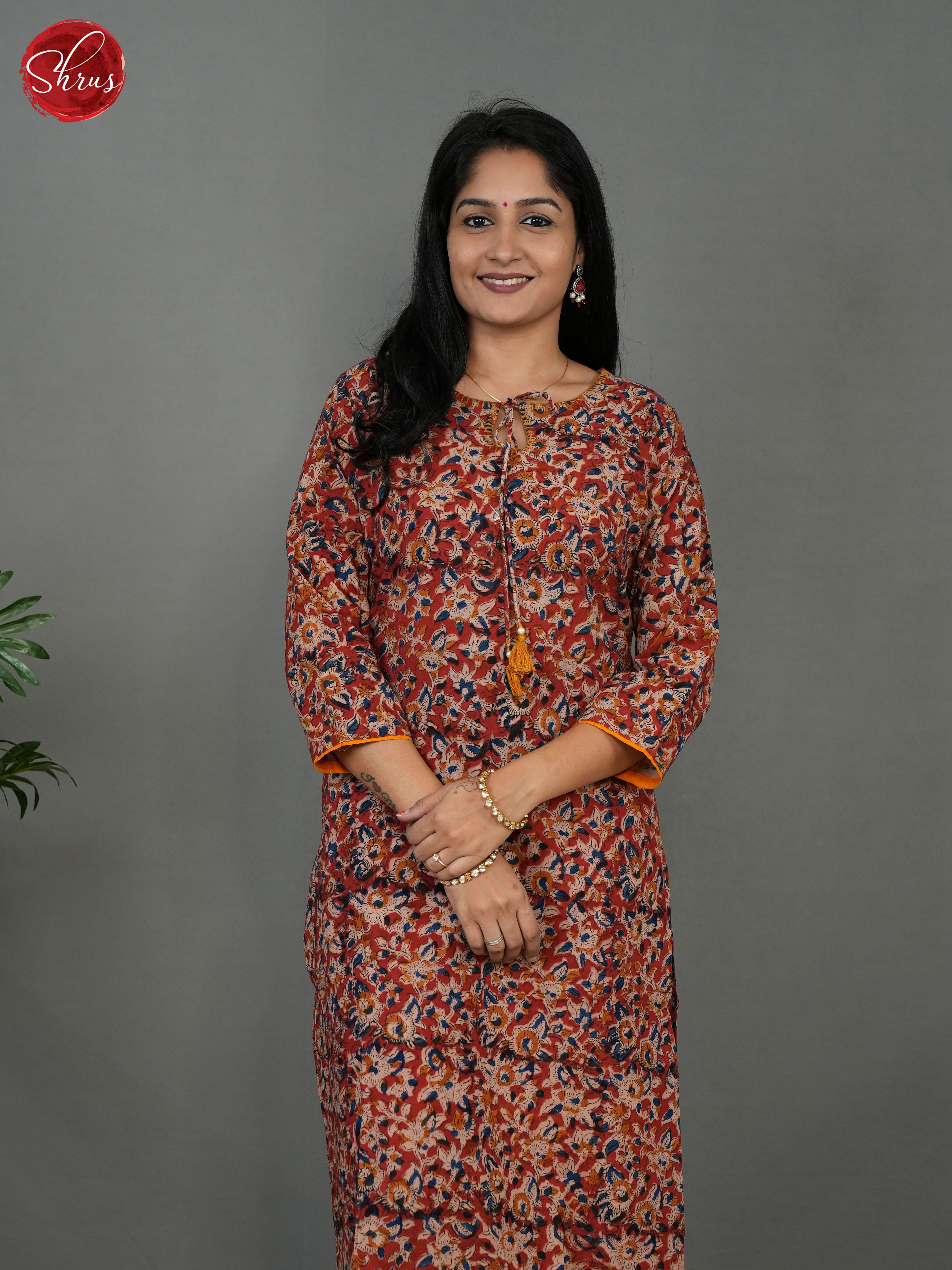 Red -Straight Fit Kalamkari printed Readymade Kurti - Shop on ShrusEternity.com