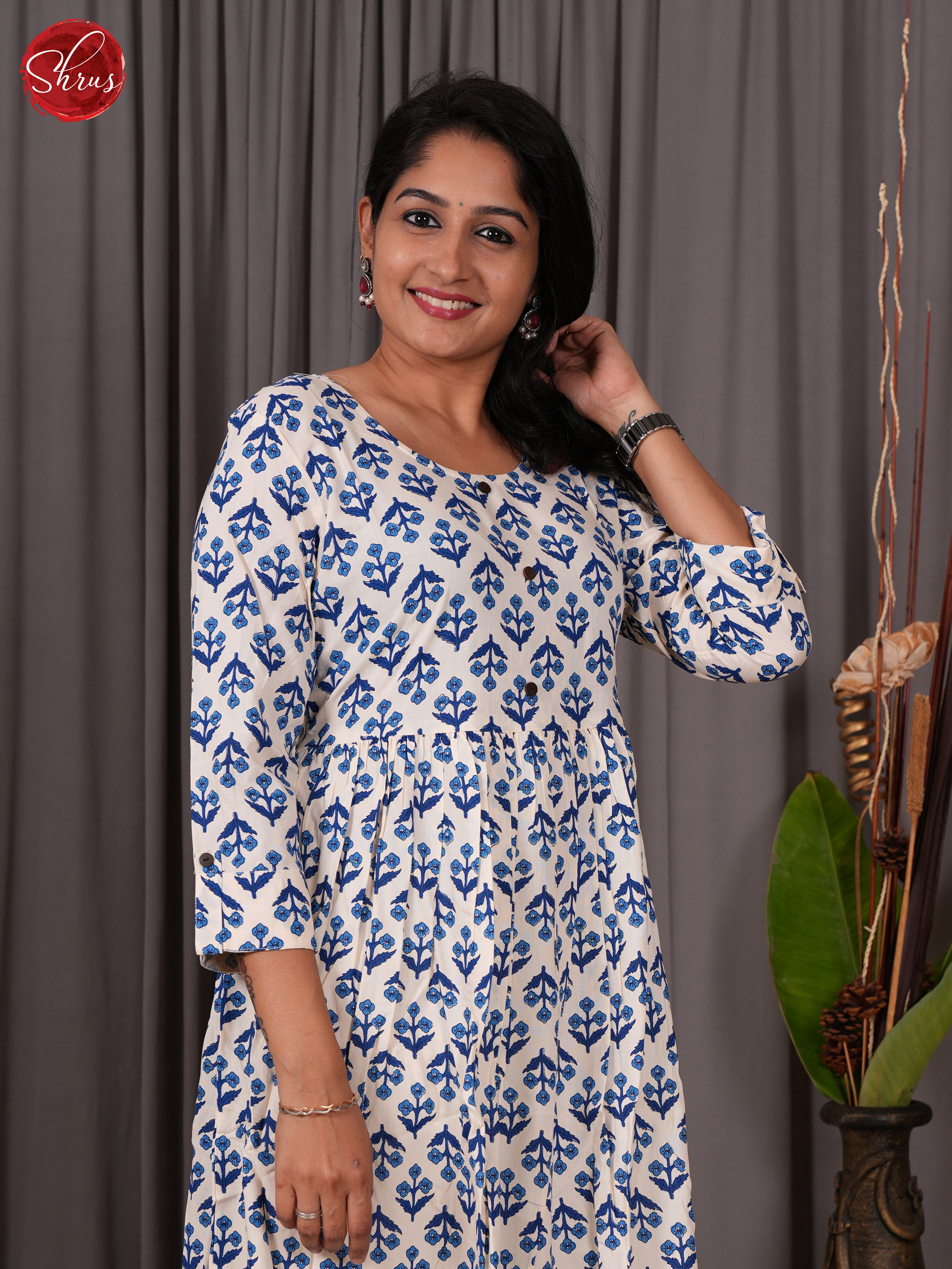 White & Blue -Block Printed Readymade Kurti - Shop on ShrusEternity.com