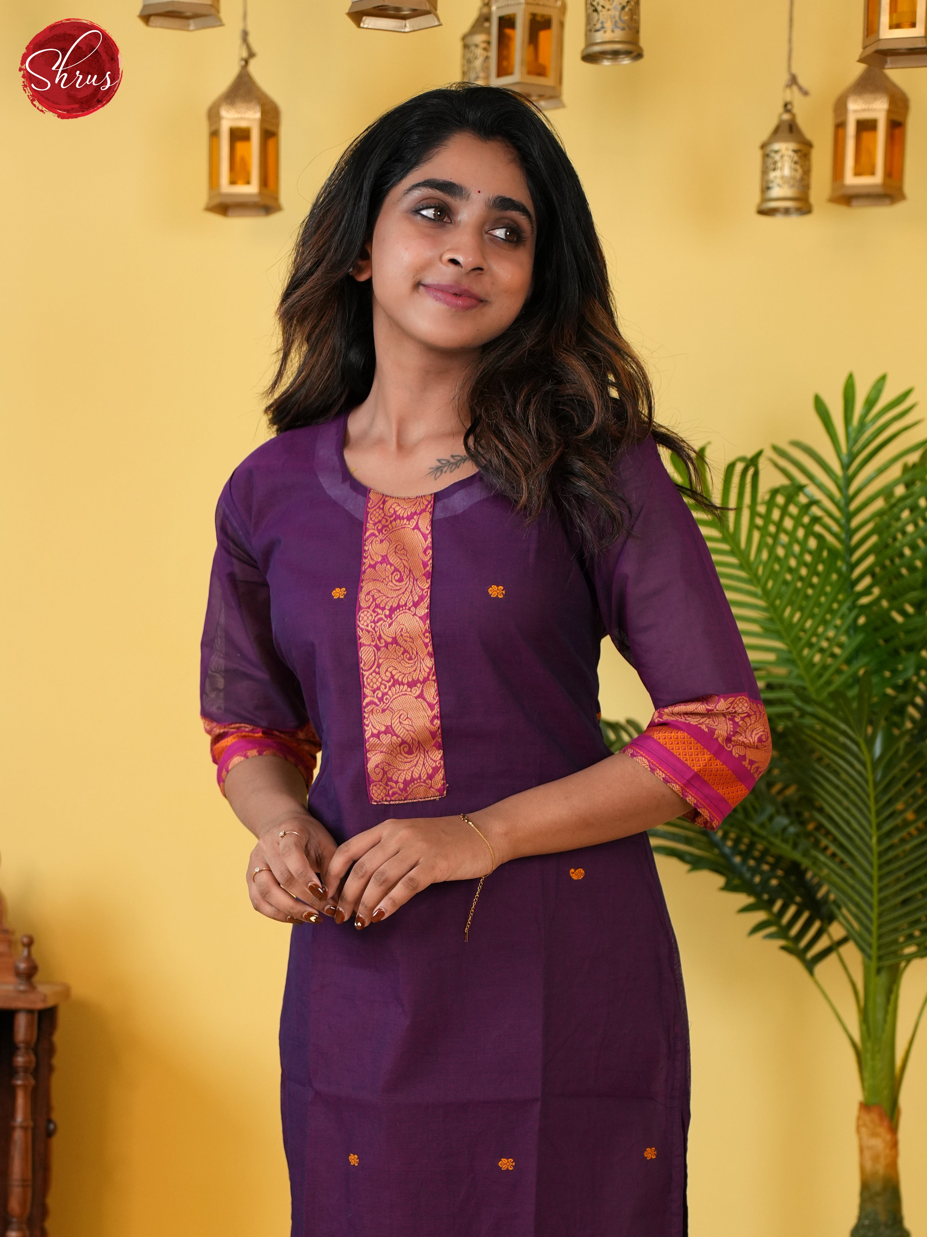 Purple -Chettinad Cotton Readymade Kurti - Shop on ShrusEternity.com