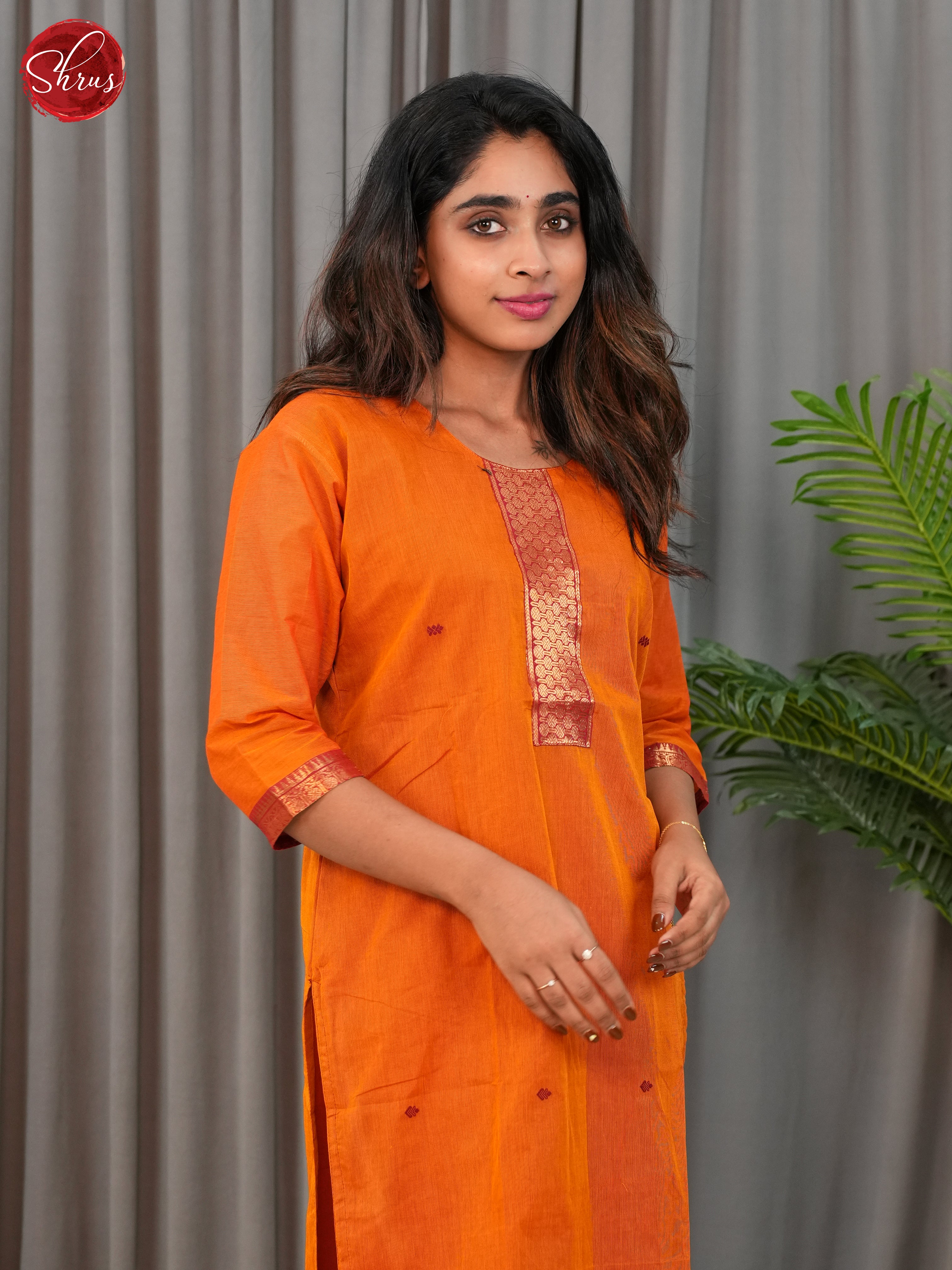 Orange  -Chettinad Cotton Readymade Kurti - Shop on ShrusEternity.com