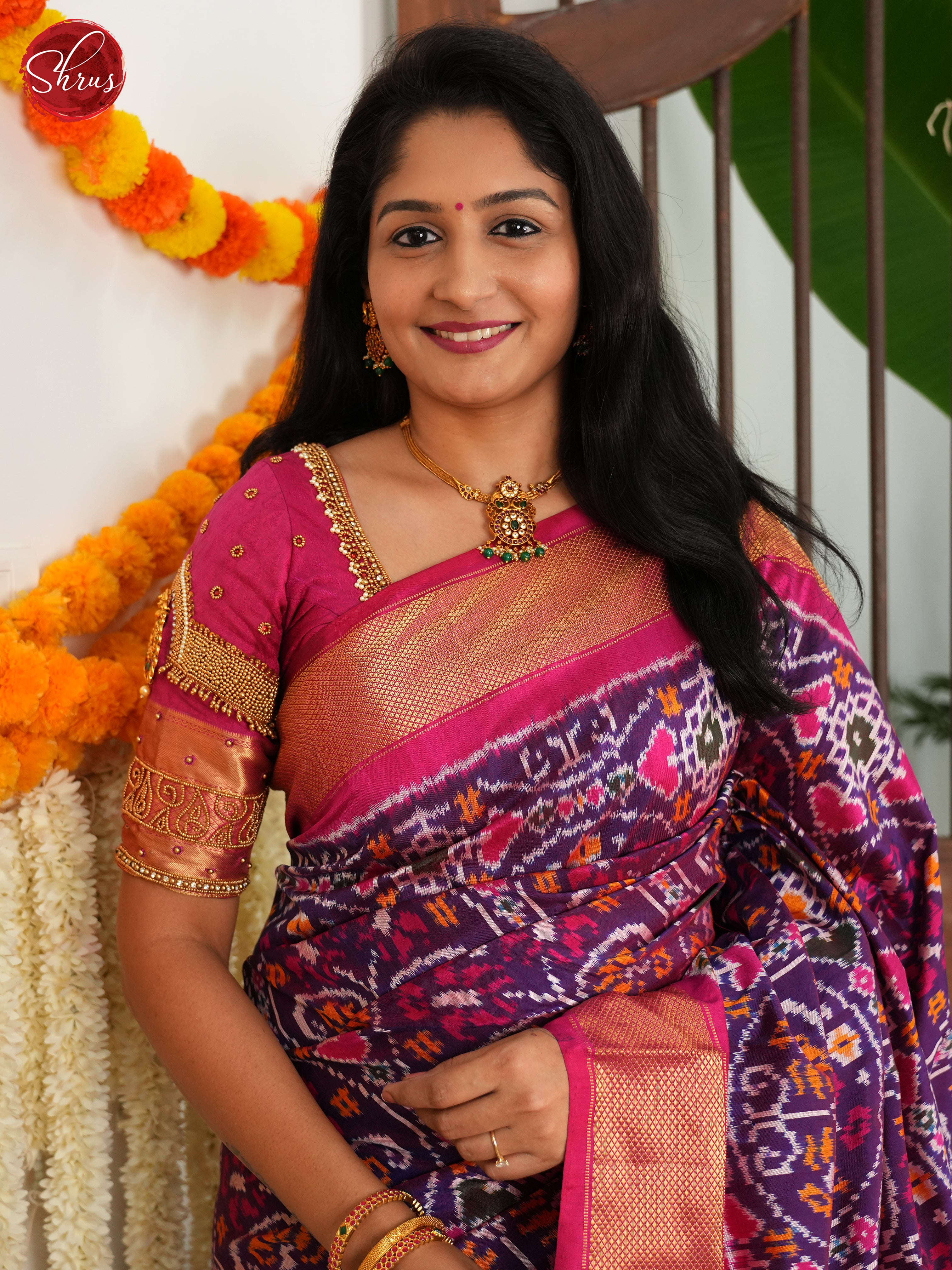 Violet & Pink- Ikkat Silk Saree - Shop on ShrusEternity.com