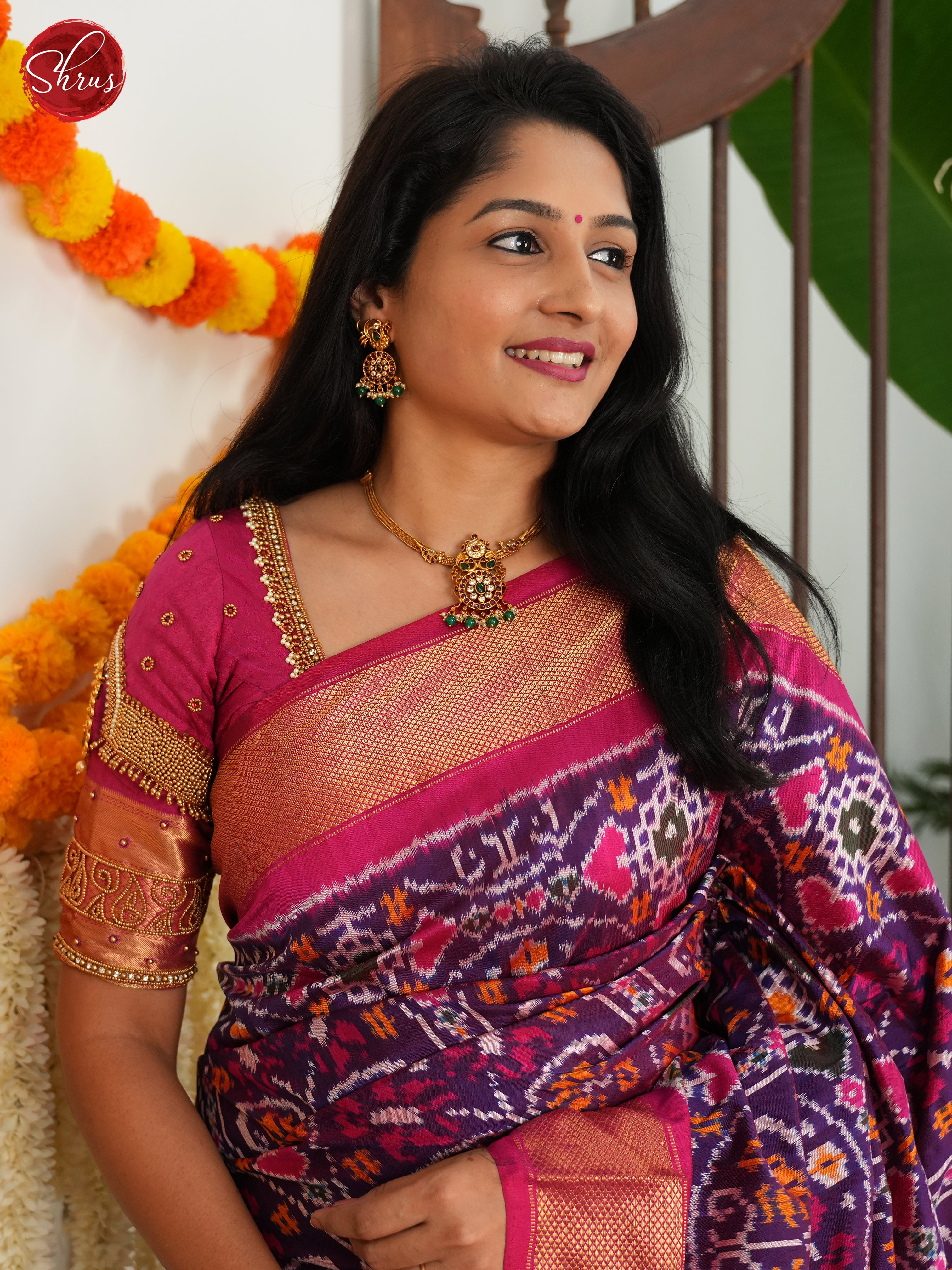 Violet & Pink- Ikkat Silk Saree - Shop on ShrusEternity.com