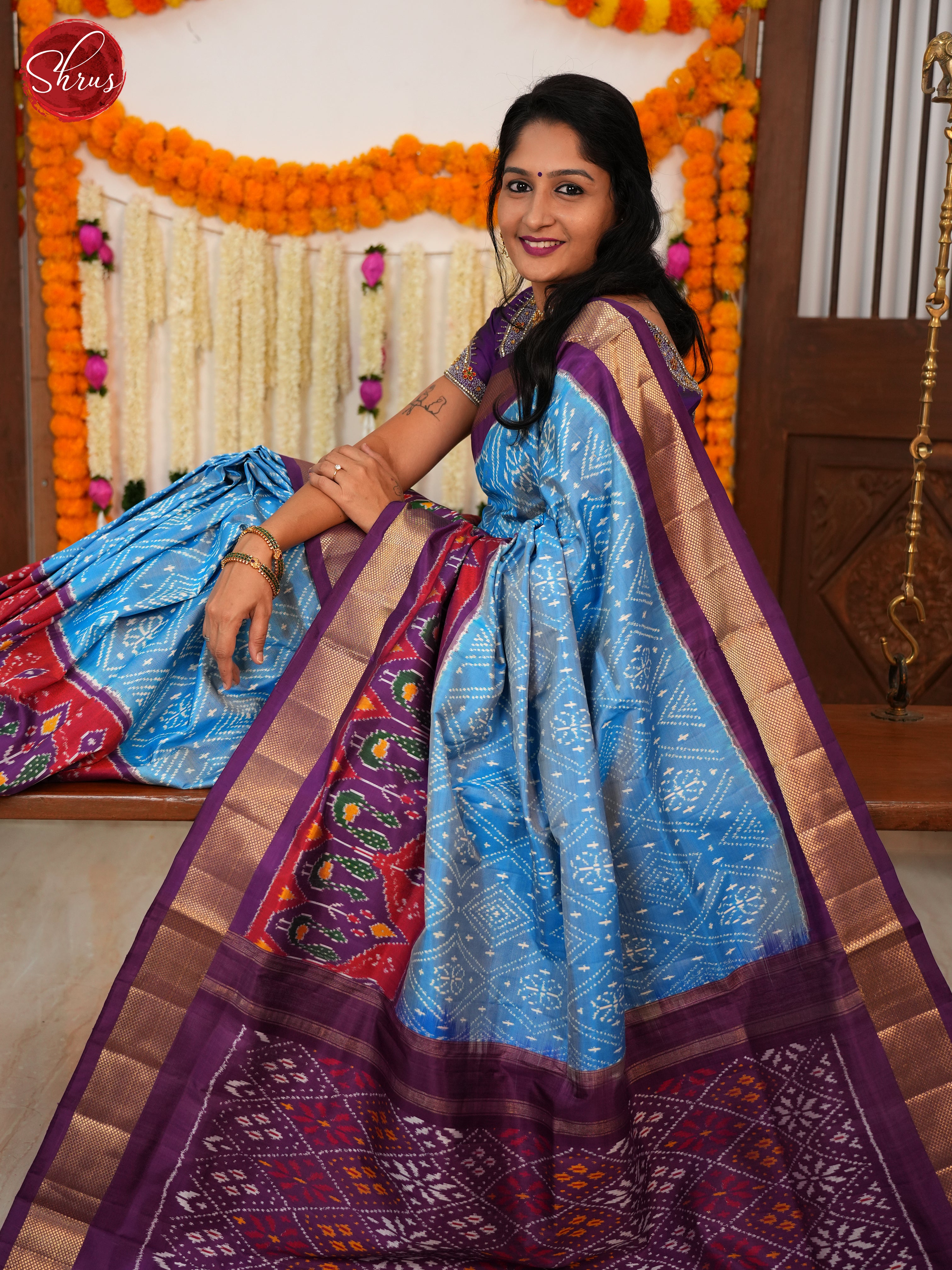 Blue & Purple - Ikkat Silk Saree - Shop on ShrusEternity.com