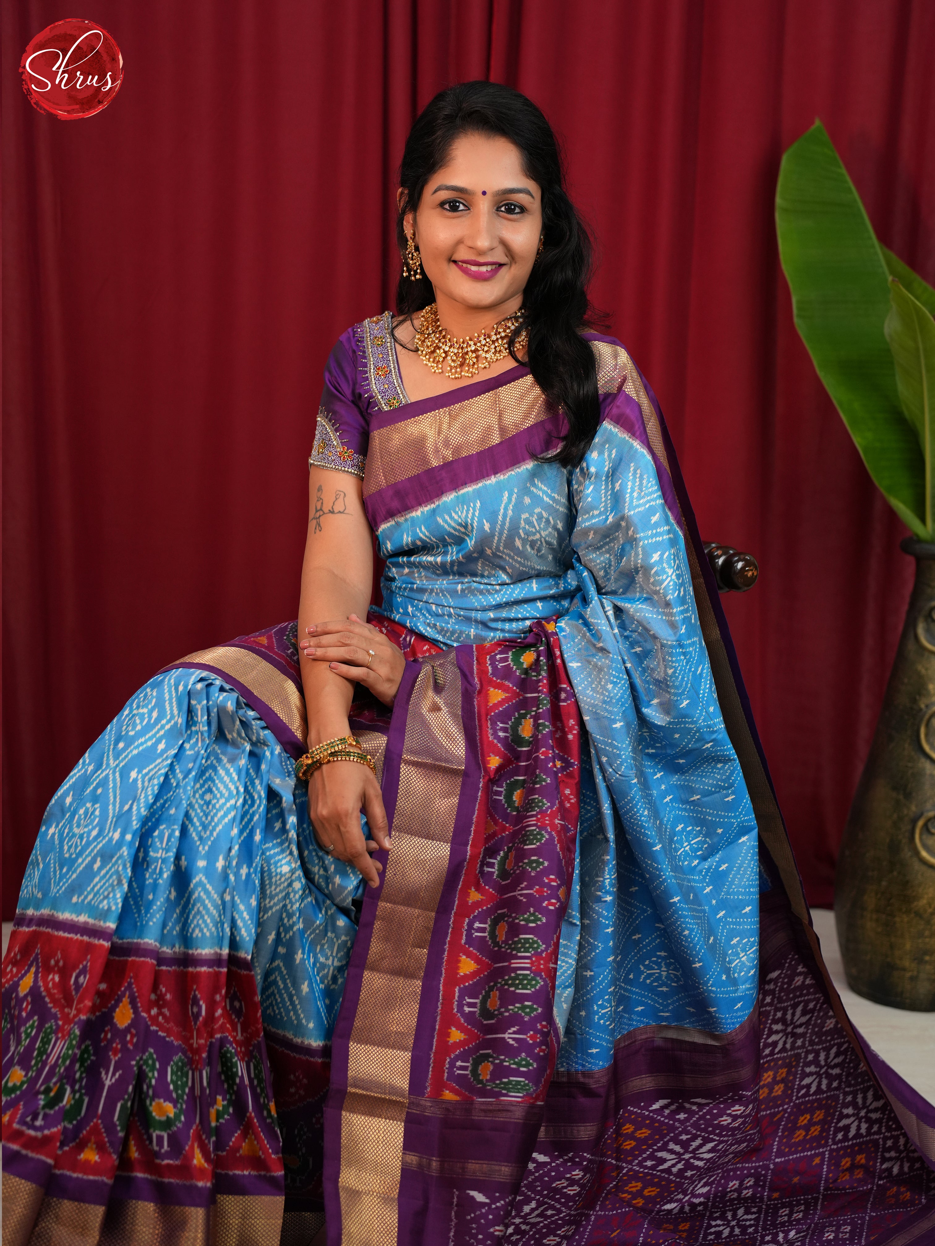 Blue & Purple - Ikkat Silk Saree - Shop on ShrusEternity.com