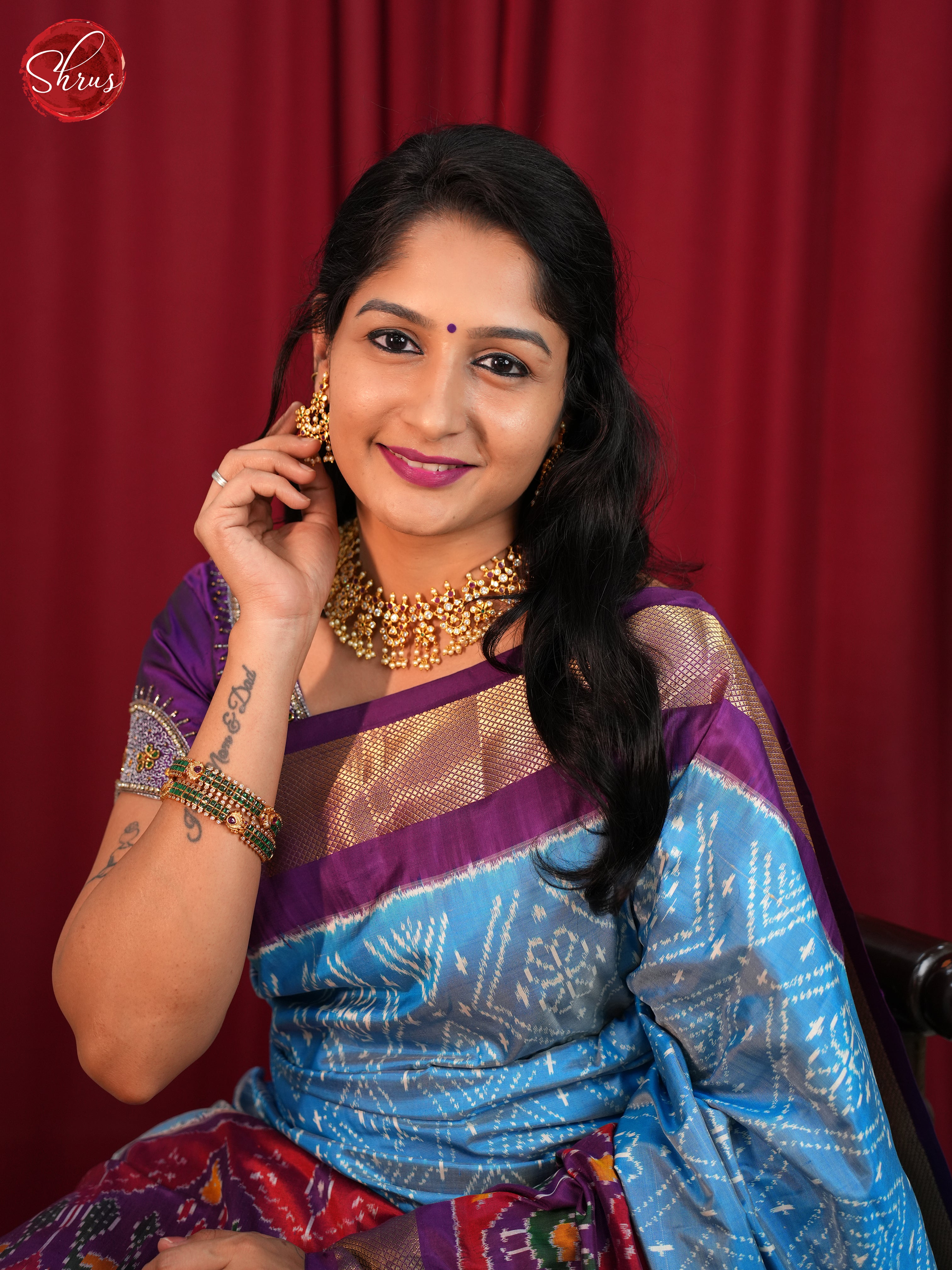 Blue & Purple - Ikkat Silk Saree - Shop on ShrusEternity.com