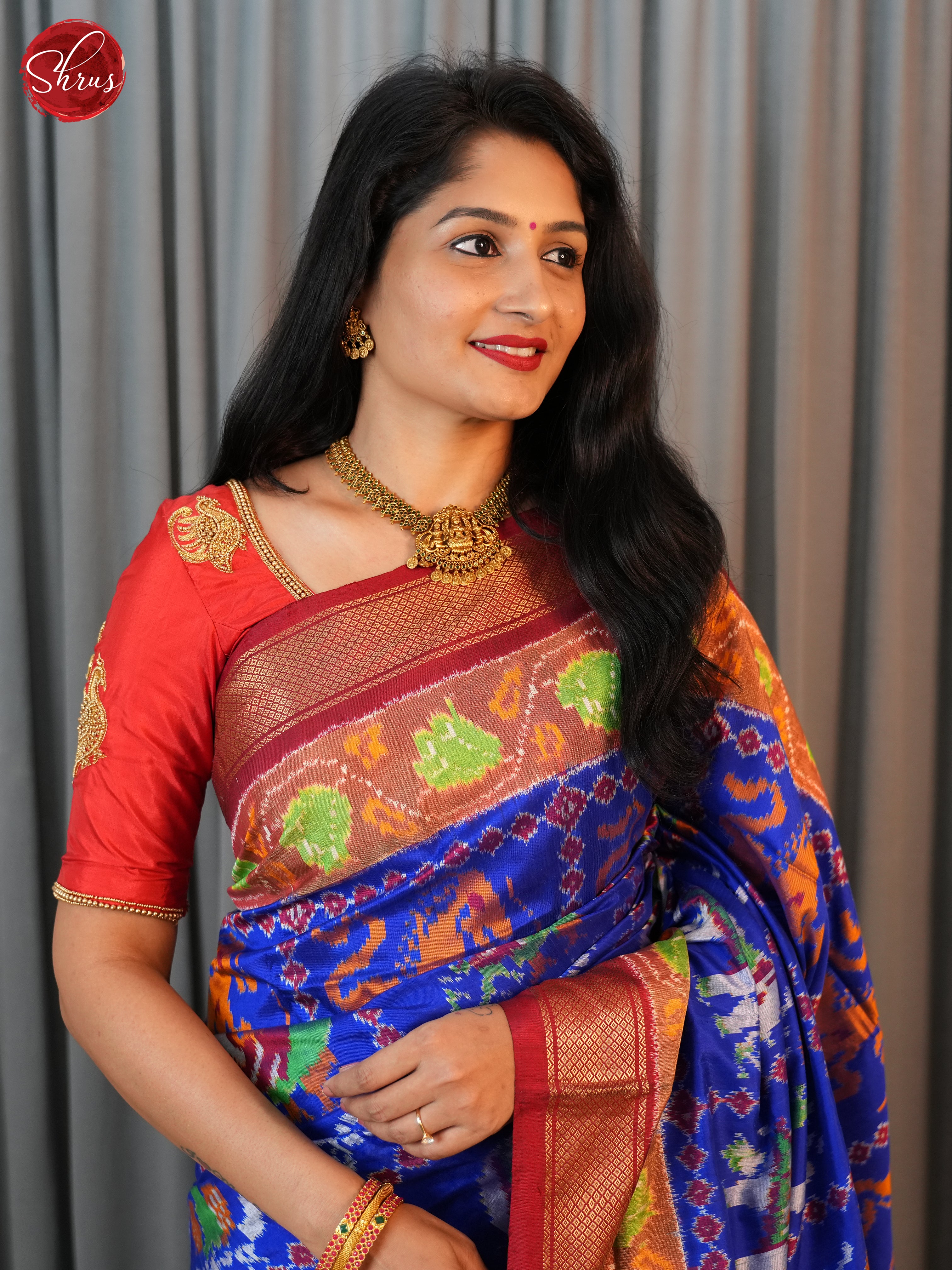 Blue & Red - Ikkat Silk Saree - Shop on ShrusEternity.com
