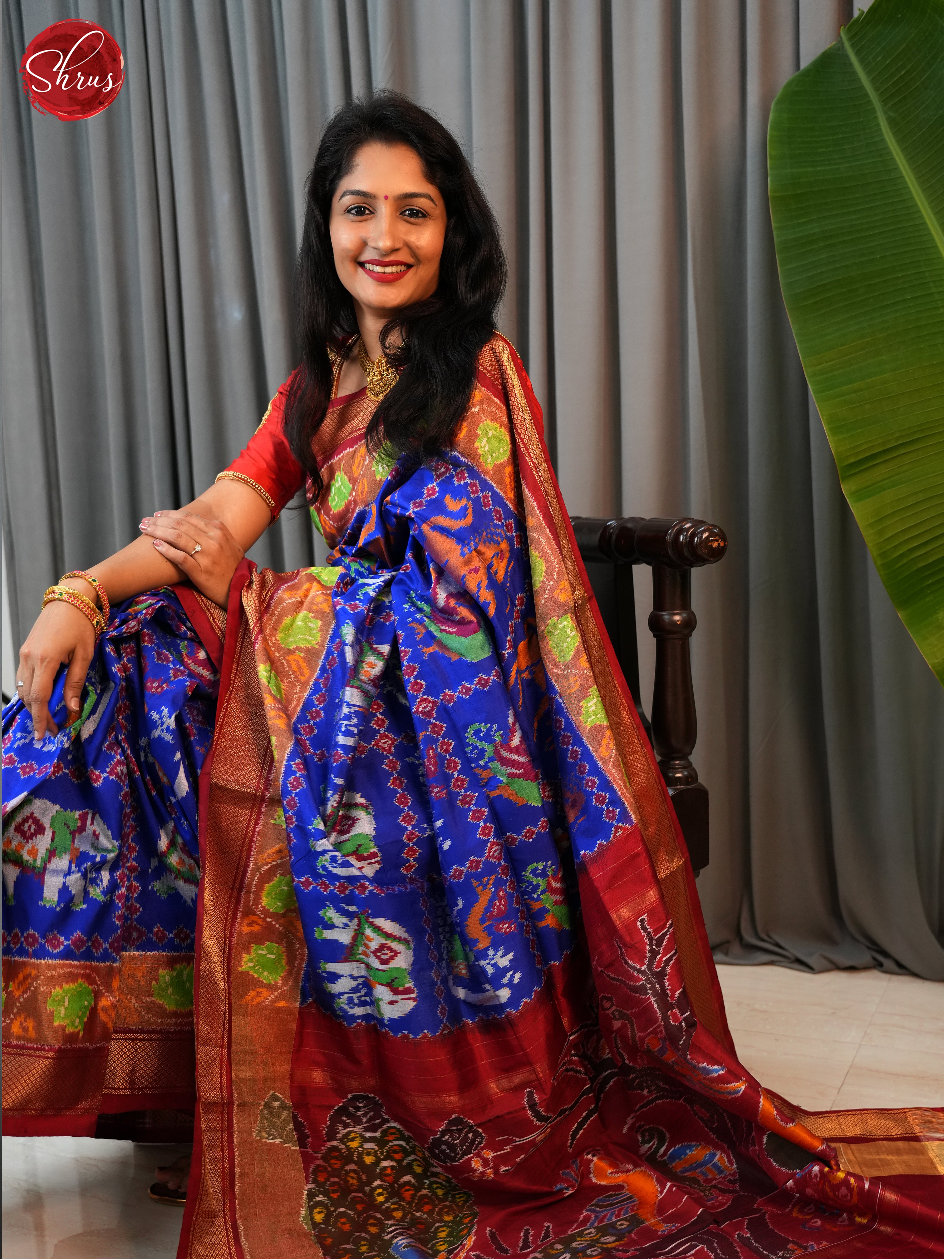 Blue & Red - Ikkat Silk Saree - Shop on ShrusEternity.com