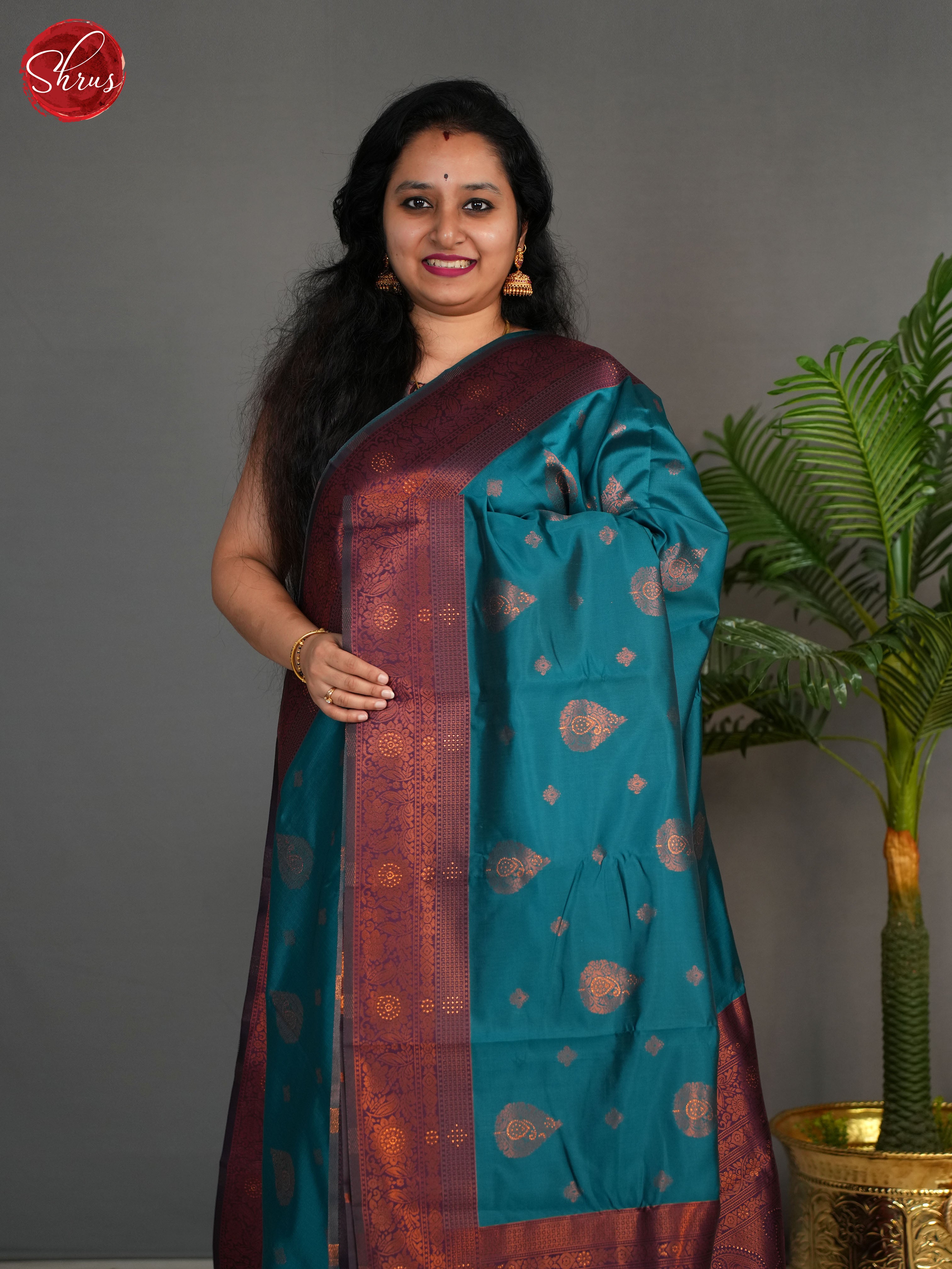 Green And Wine-Semi Kanchipuram Saree - Shop on ShrusEternity.com