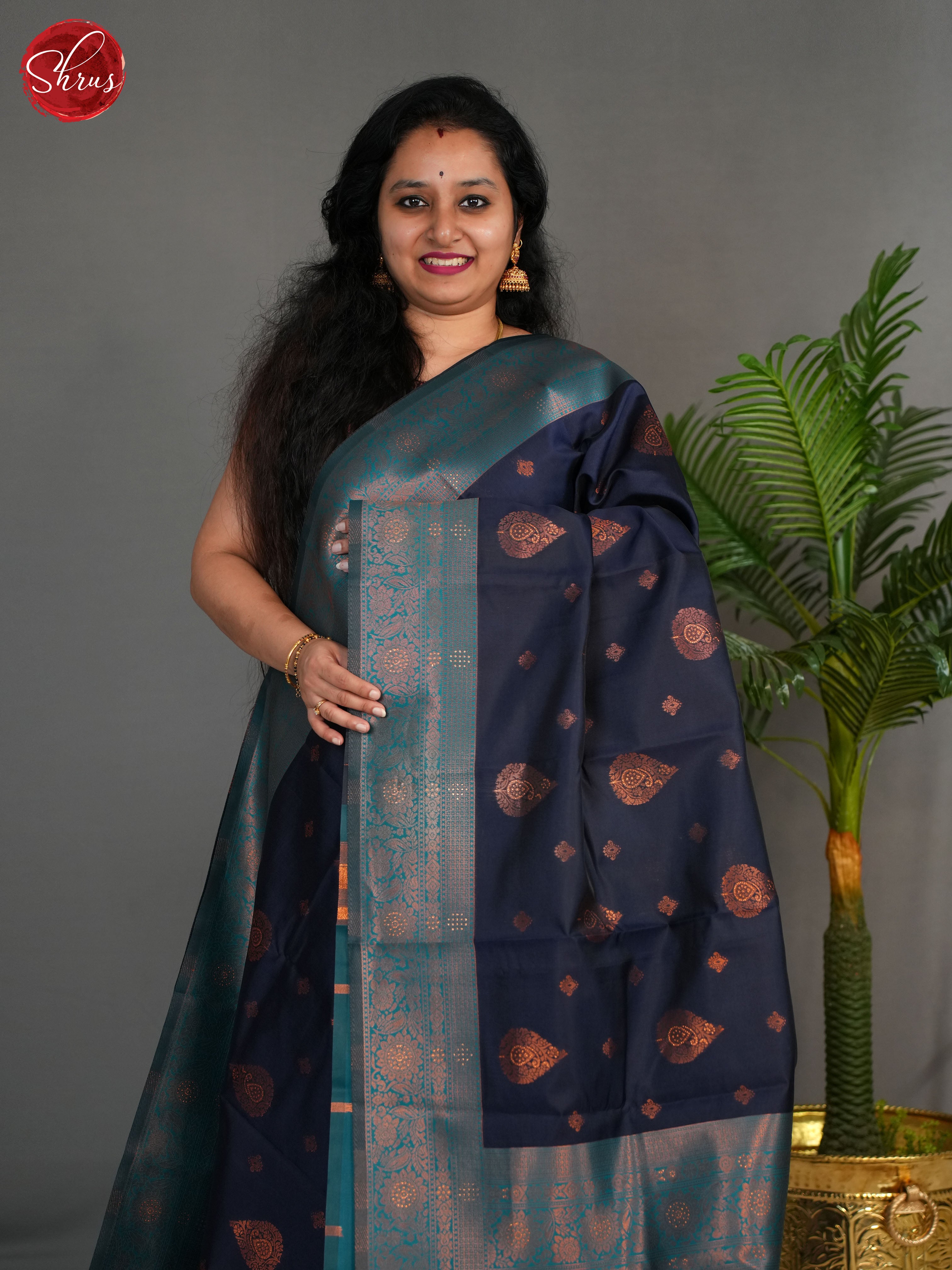 Blue And Green-Semi Kanchipuram saree - Shop on ShrusEternity.com